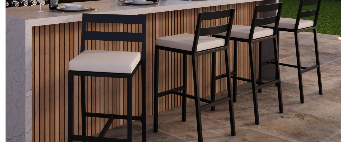 Chelsea Collection Modern Aluminum Outdoor Bar Chair in black with Beige Cushions - Set of 4