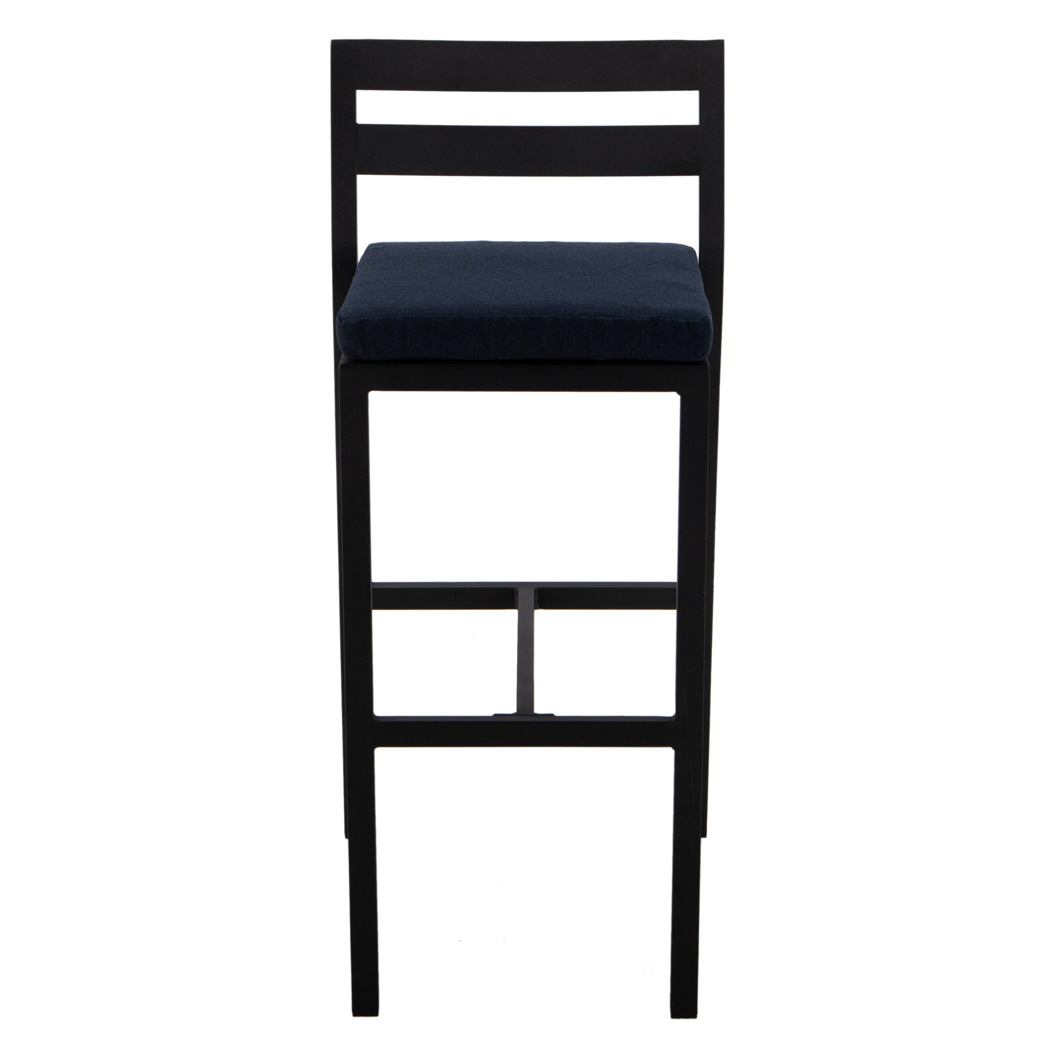 Chelsea Collection Modern Aluminum Outdoor Bar Chair in black with Blue Cushions - Set of 2