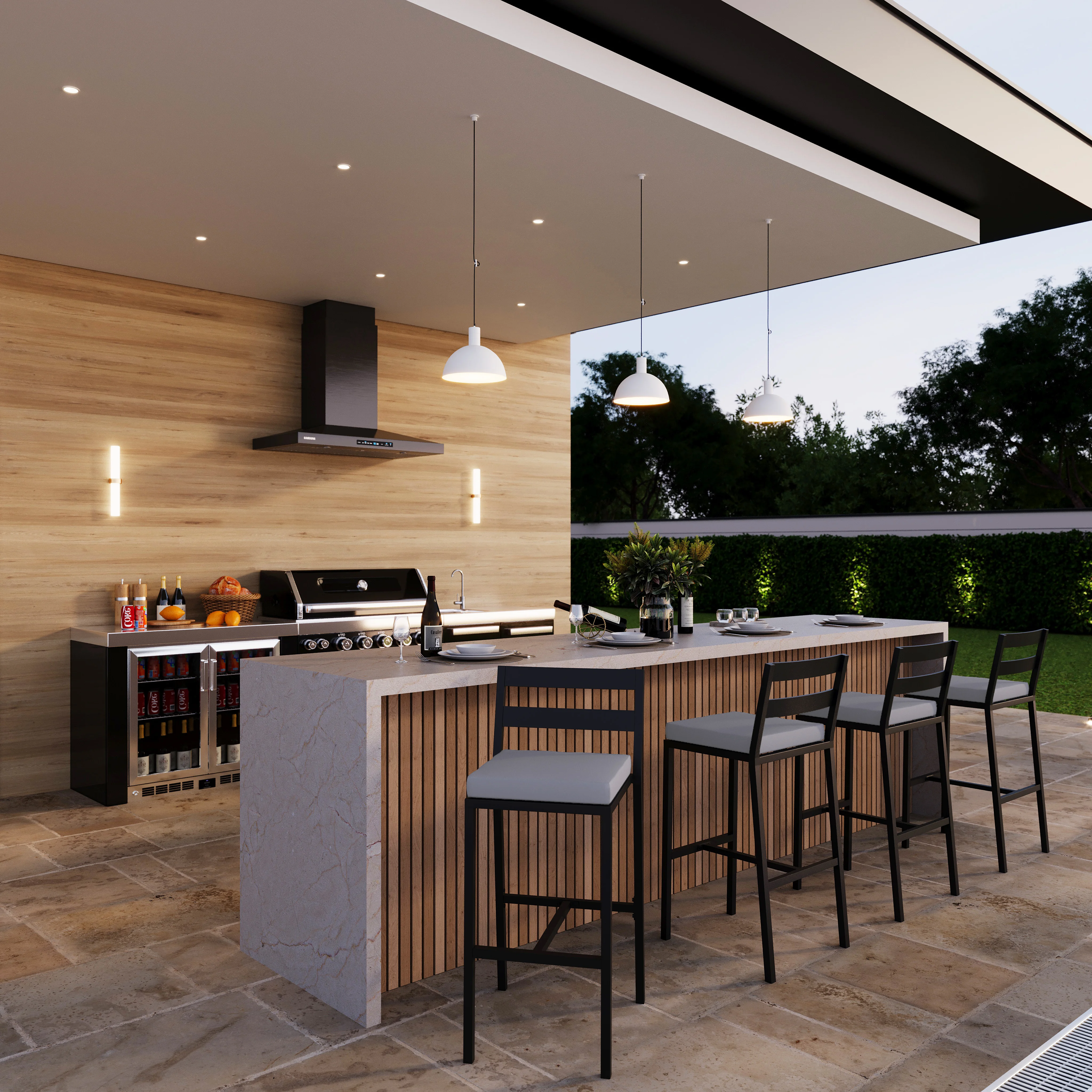 Chelsea Collection Modern Aluminum Outdoor Bar Chair in black with Charcoal Cushions