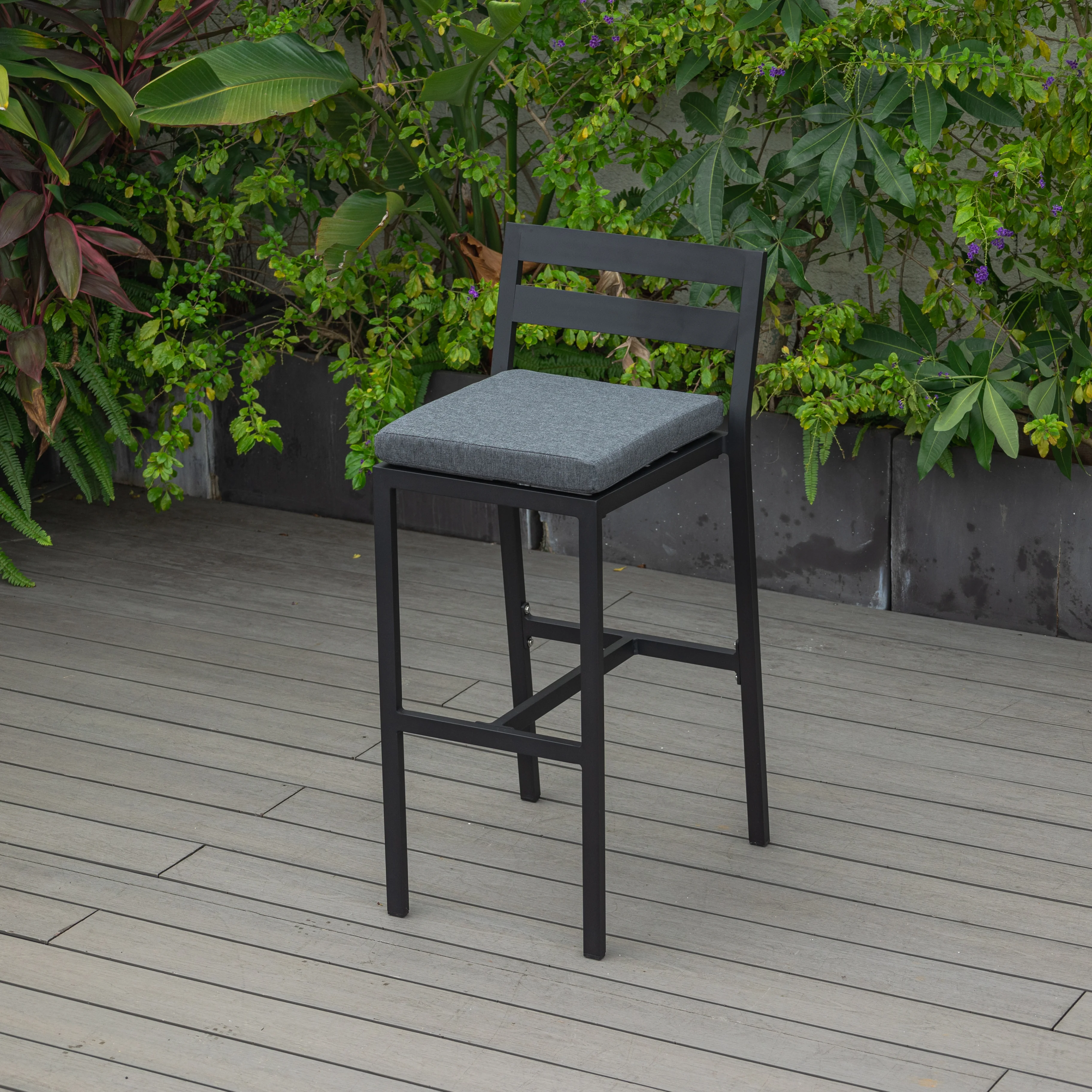 Chelsea Collection Modern Aluminum Outdoor Bar Chair in black with Charcoal Cushions