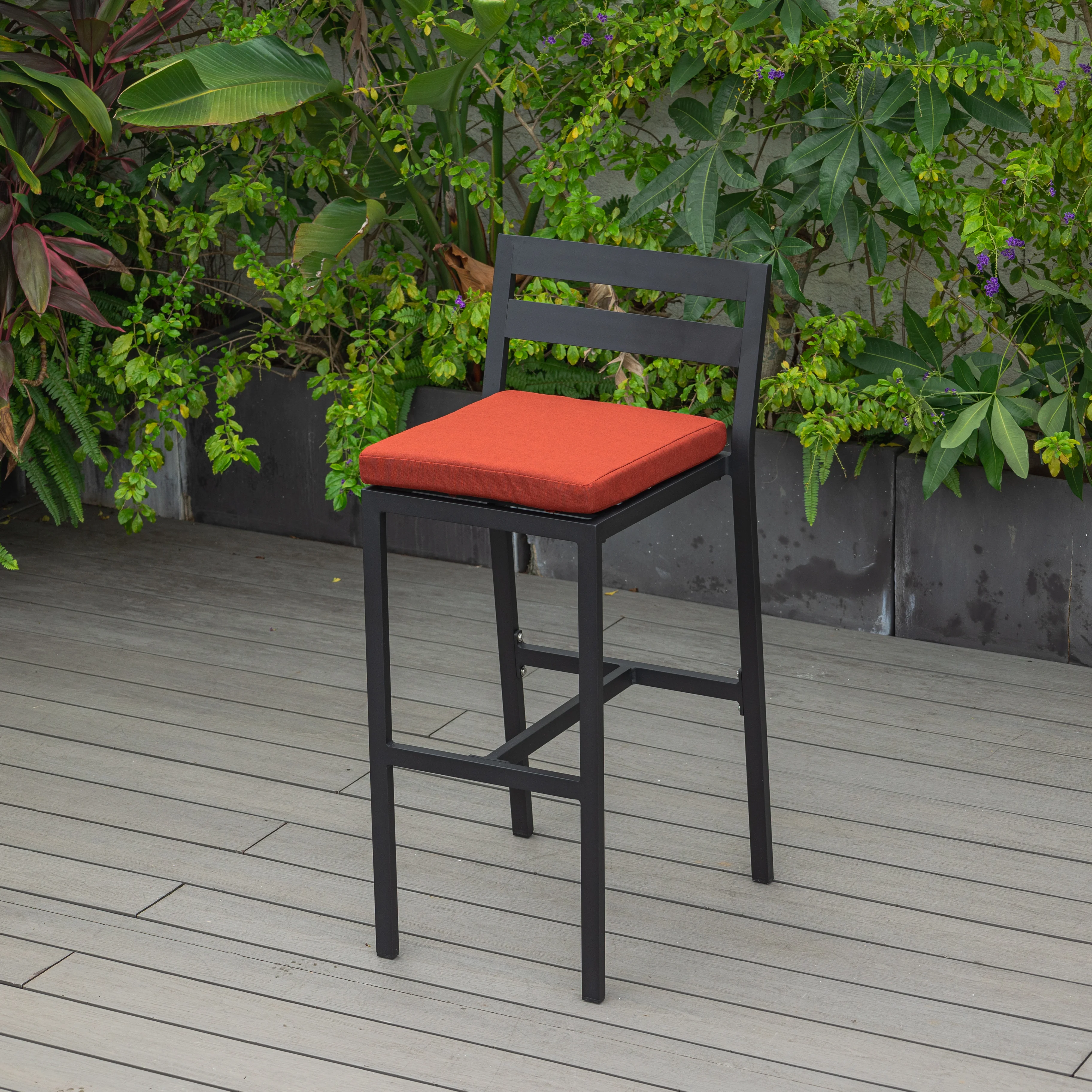 Chelsea Collection Modern Aluminum Outdoor Bar Chair in black with Cherry Cushions