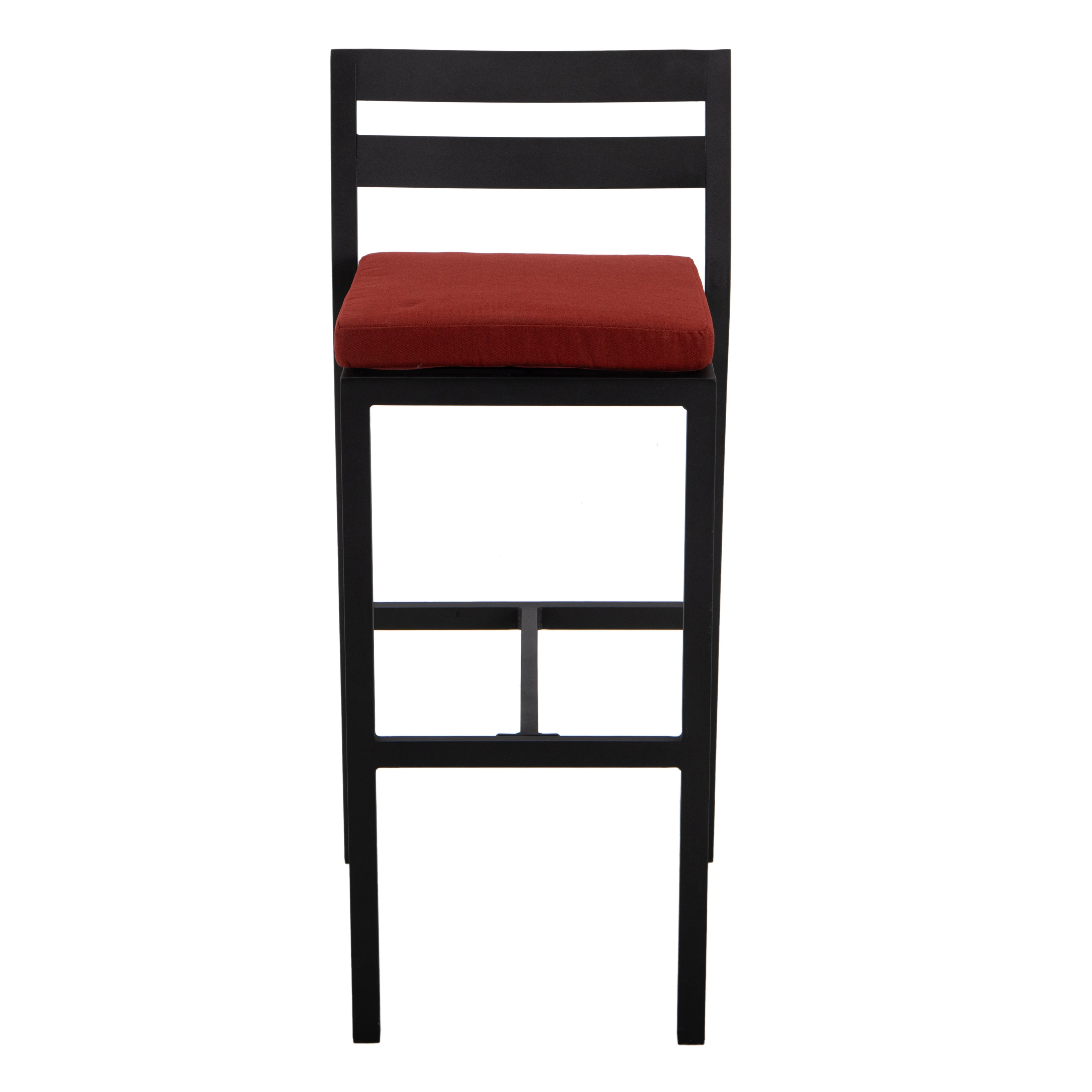 Chelsea Collection Modern Aluminum Outdoor Bar Chair in black with Cherry Cushions