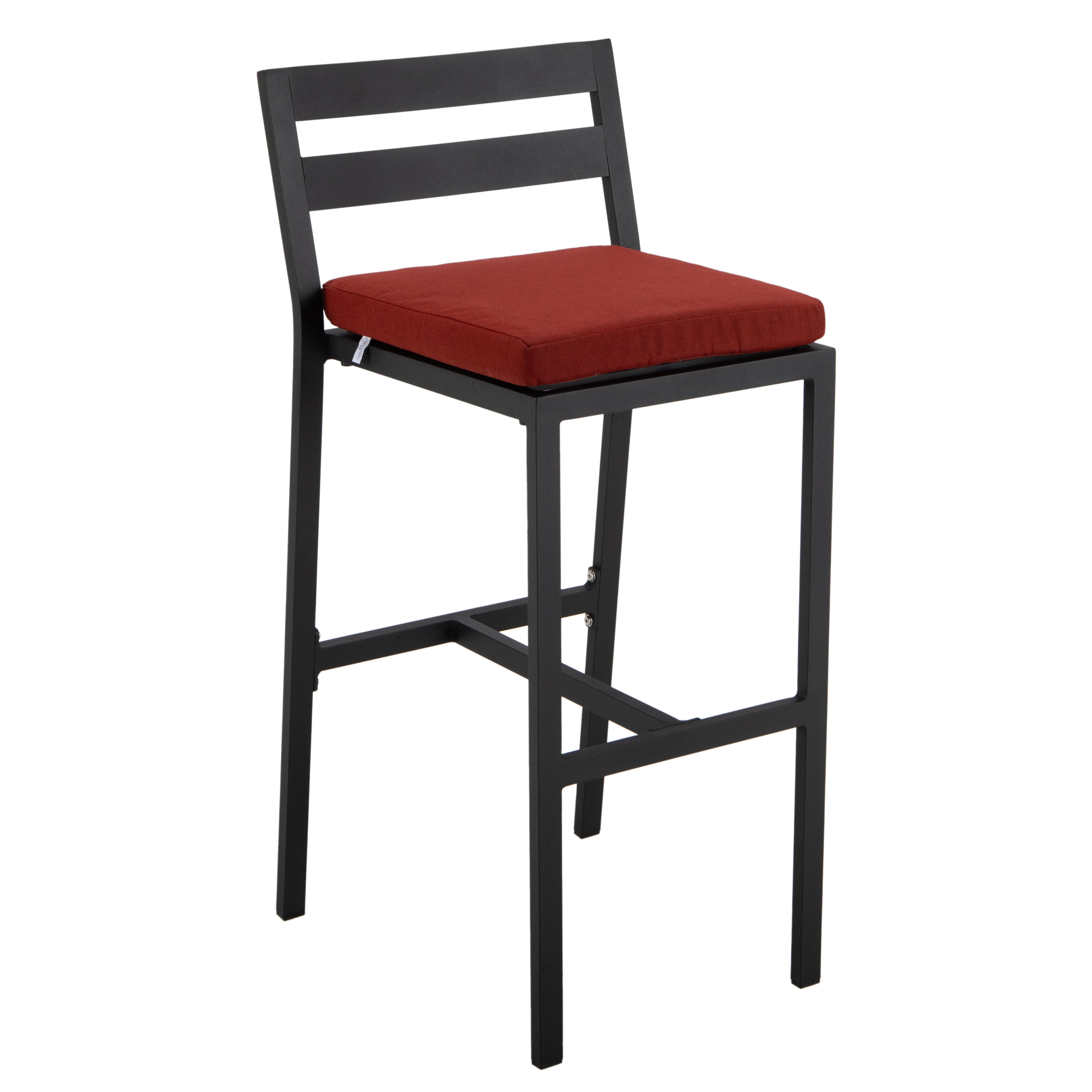 Chelsea Collection Modern Aluminum Outdoor Bar Chair in black with Cherry Cushions