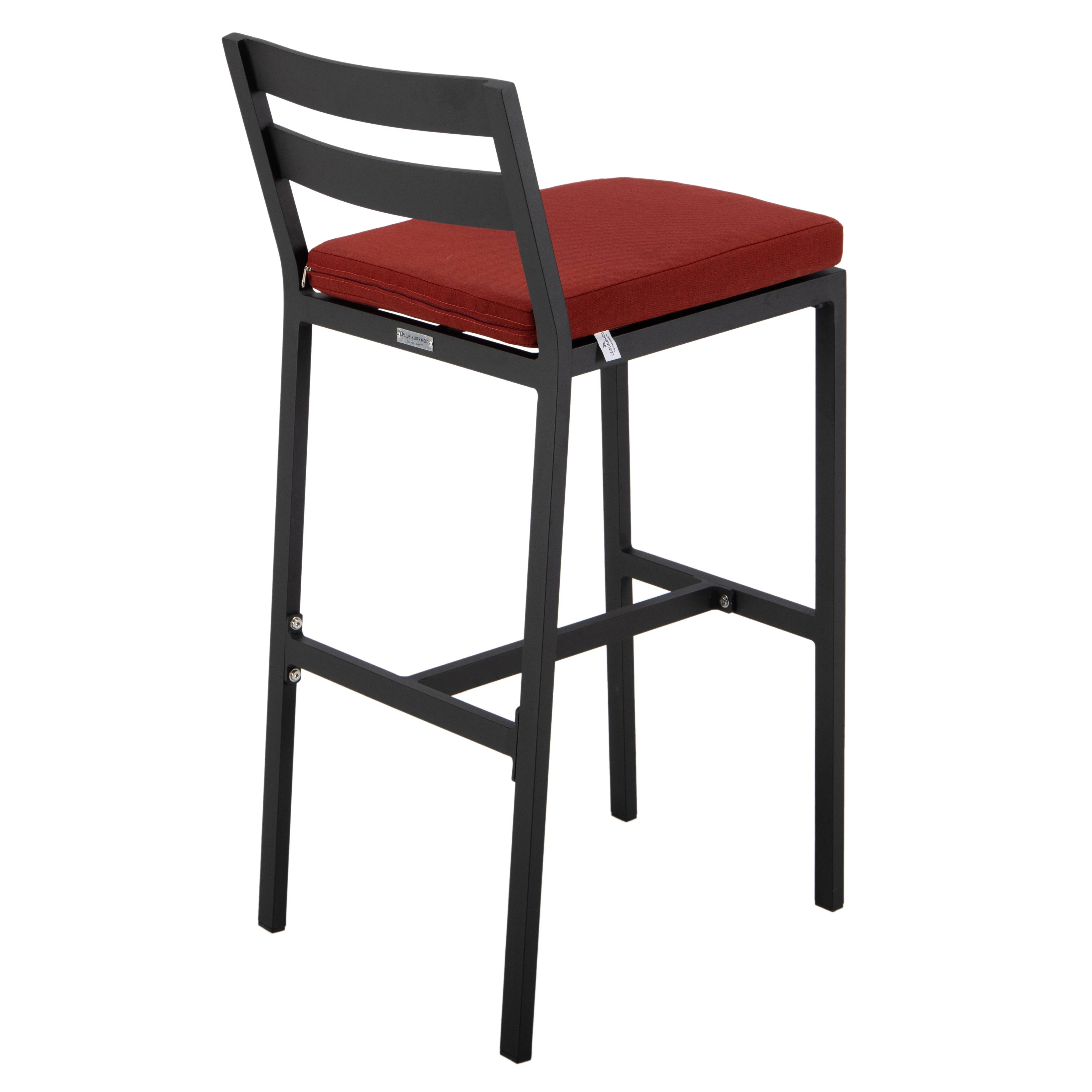 Chelsea Collection Modern Aluminum Outdoor Bar Chair in black with Cherry Cushions - Set of 4
