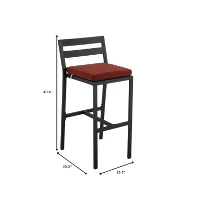 Chelsea Collection Modern Aluminum Outdoor Bar Chair in black with Cherry Cushions - Set of 4