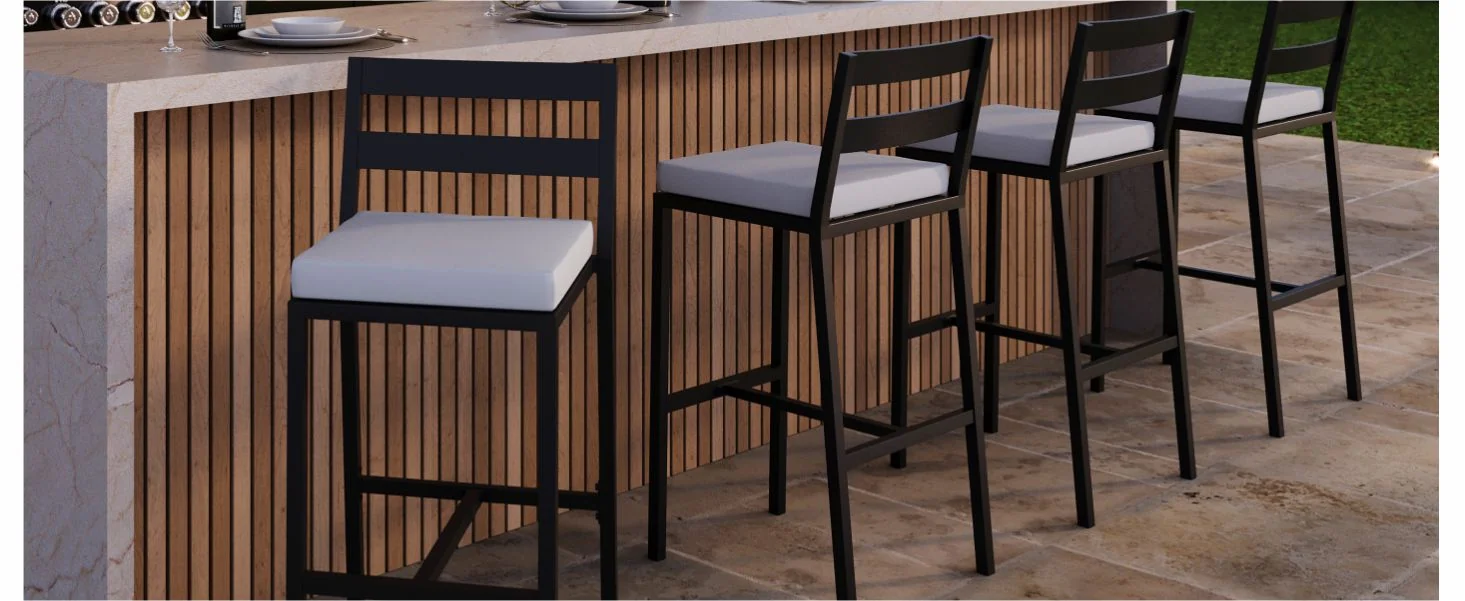 Chelsea Collection Modern Aluminum Outdoor Bar Chair in black with Light Grey Cushions