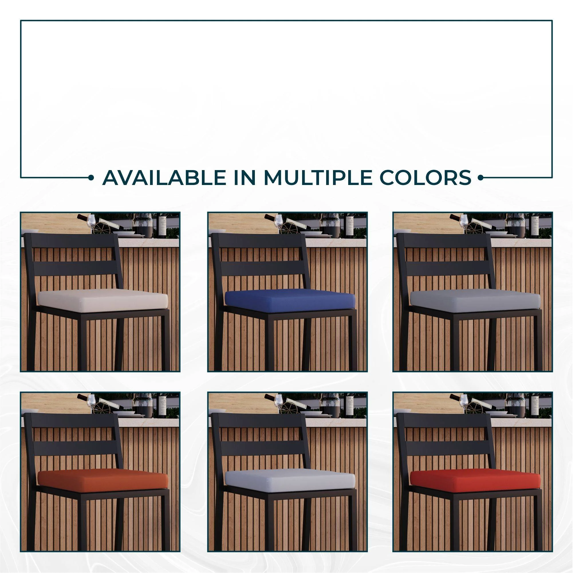 Chelsea Collection Modern Aluminum Outdoor Bar Chair in black with Light Grey Cushions - Set of 4