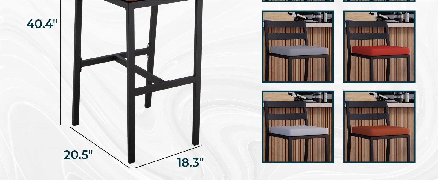 Chelsea Collection Modern Aluminum Outdoor Bar Chair in black with Orange Cushions