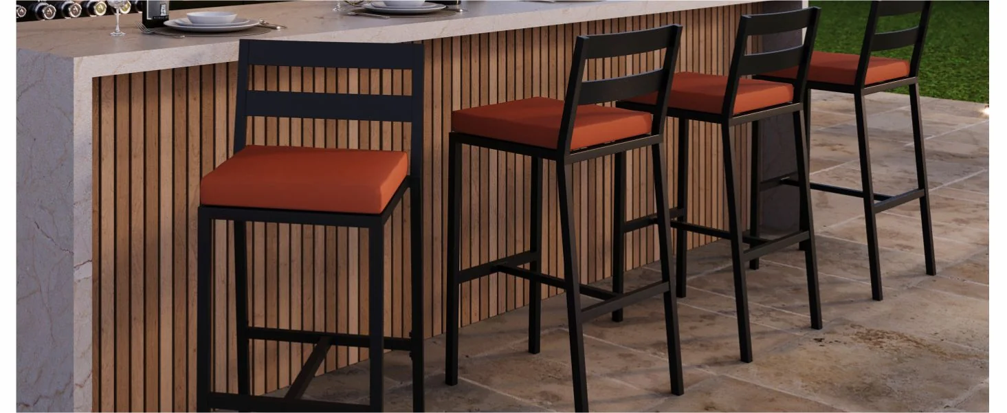 Chelsea Collection Modern Aluminum Outdoor Bar Chair in black with Orange Cushions