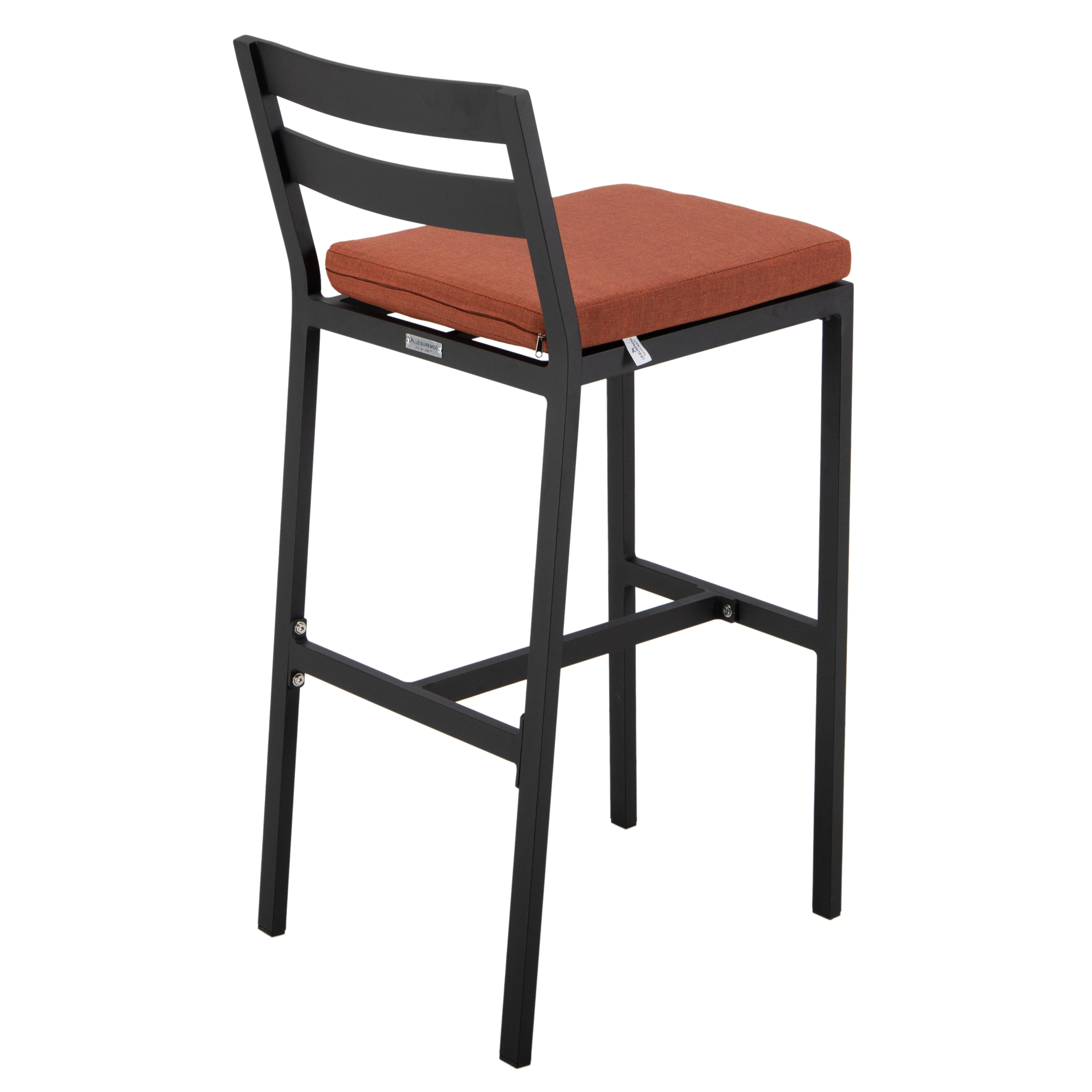 Chelsea Collection Modern Aluminum Outdoor Bar Chair in black with Orange Cushions