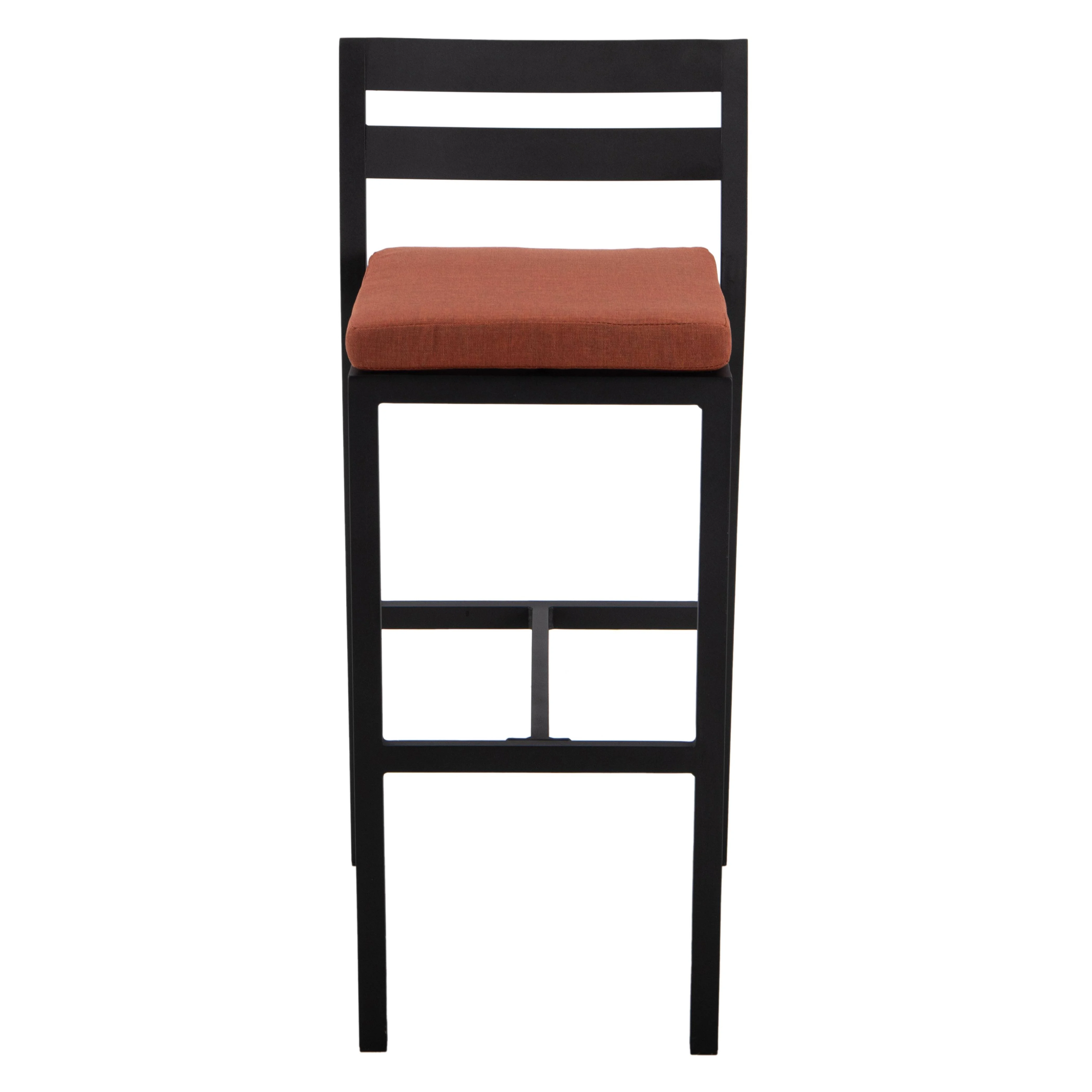 Chelsea Collection Modern Aluminum Outdoor Bar Chair in black with Orange Cushions - Set of 4