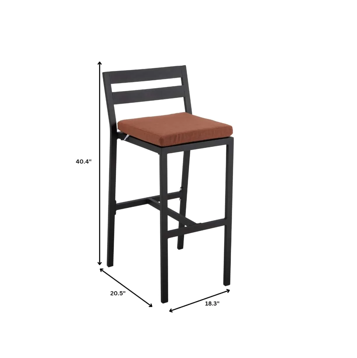 Chelsea Collection Modern Aluminum Outdoor Bar Chair in black with Orange Cushions - Set of 4