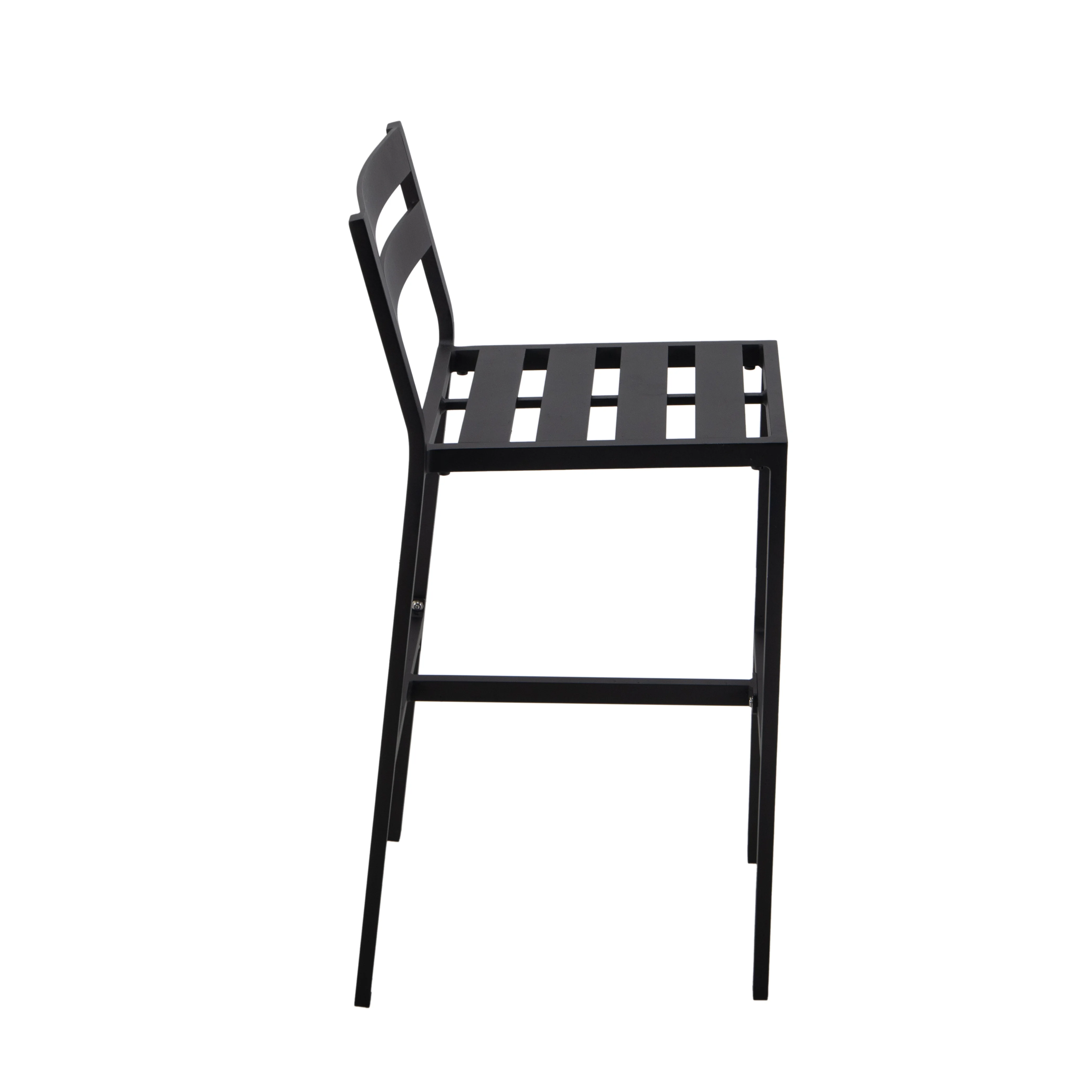 Chelsea Collection Aluminum Outdoor Dining Set, 1 Bar Height Fire Pit Table and 4 Bar Chair in black with Beige Cushions