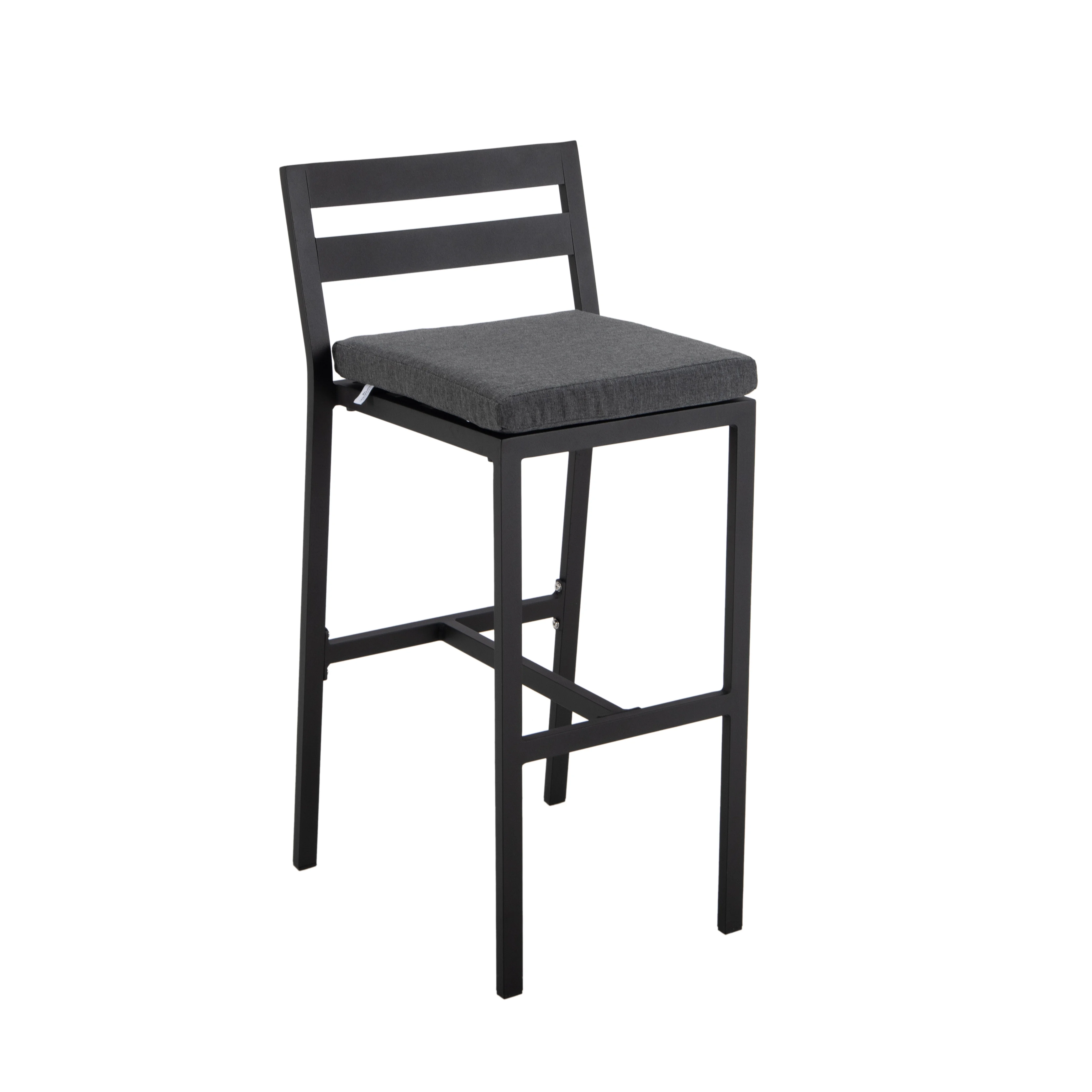 Chelsea Collection Aluminum Outdoor Dining Set, 1 Bar Height Fire Pit Table and 4 Bar Chair in black with Charocal Cushions