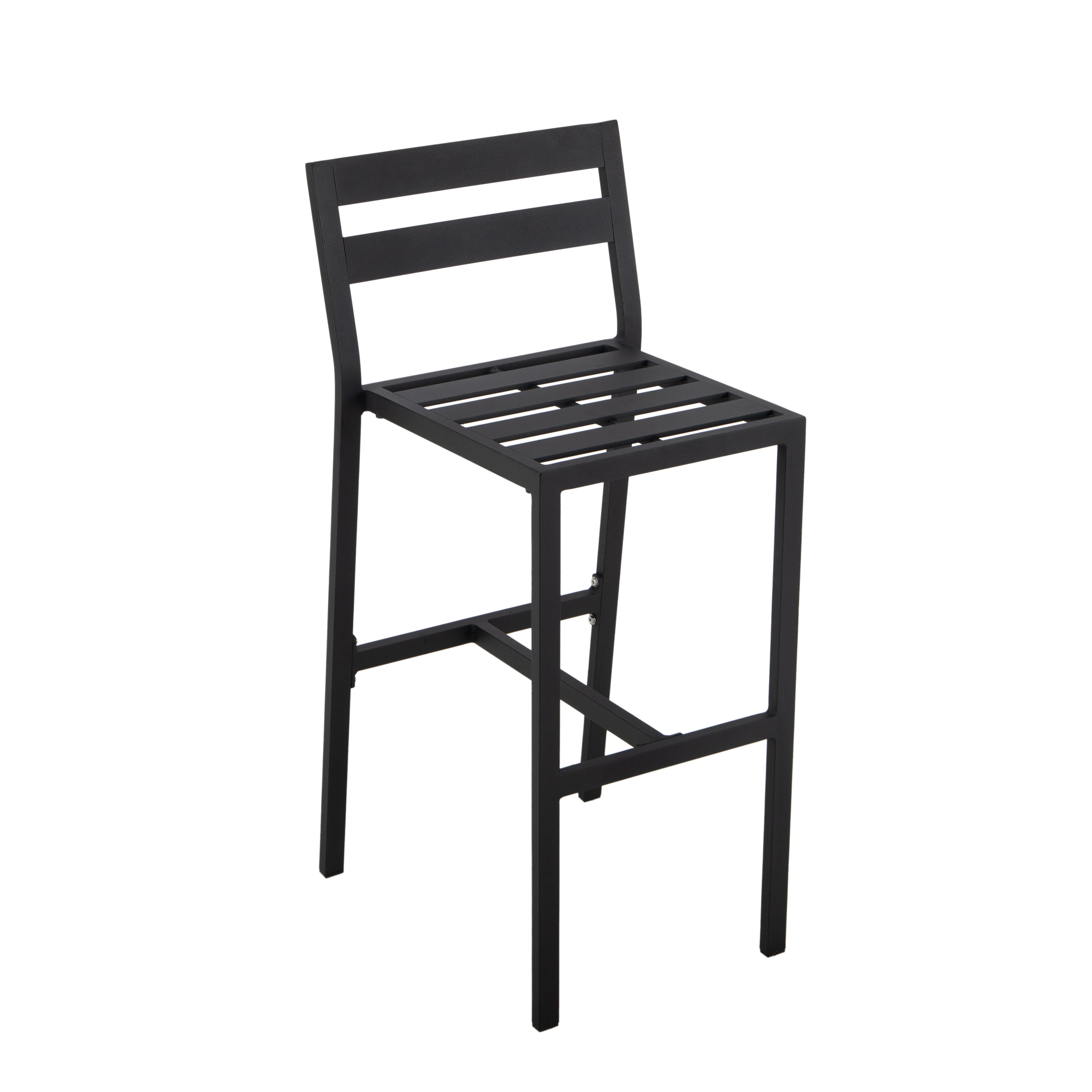 Chelsea Collection Aluminum Outdoor Dining Set, 1 Bar Height Fire Pit Table and 4 Bar Chair in black with Charocal Cushions