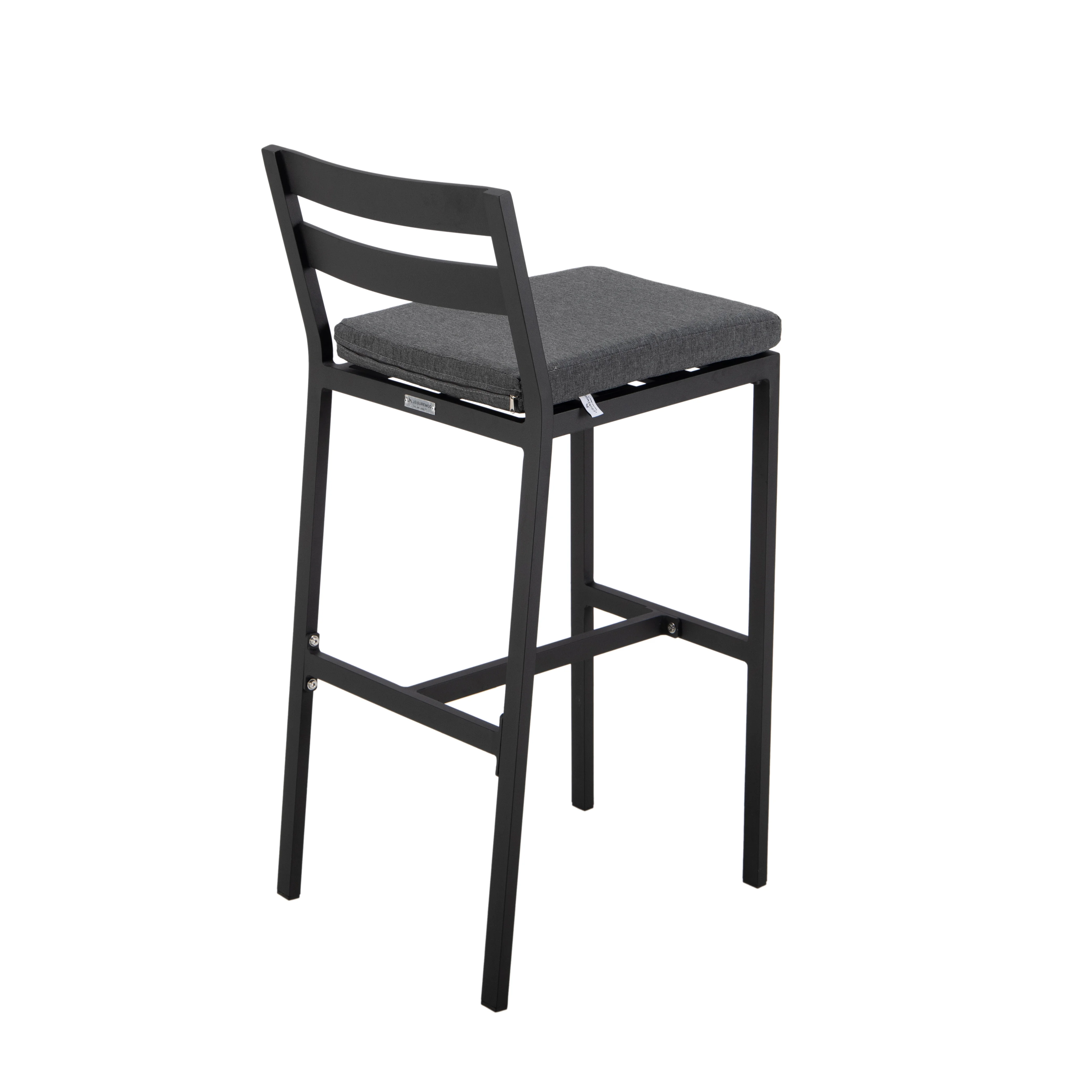 Chelsea Collection Aluminum Outdoor Dining Set, 1 Bar Height Fire Pit Table and 6 Bar Chair in black with Charocal Cushions