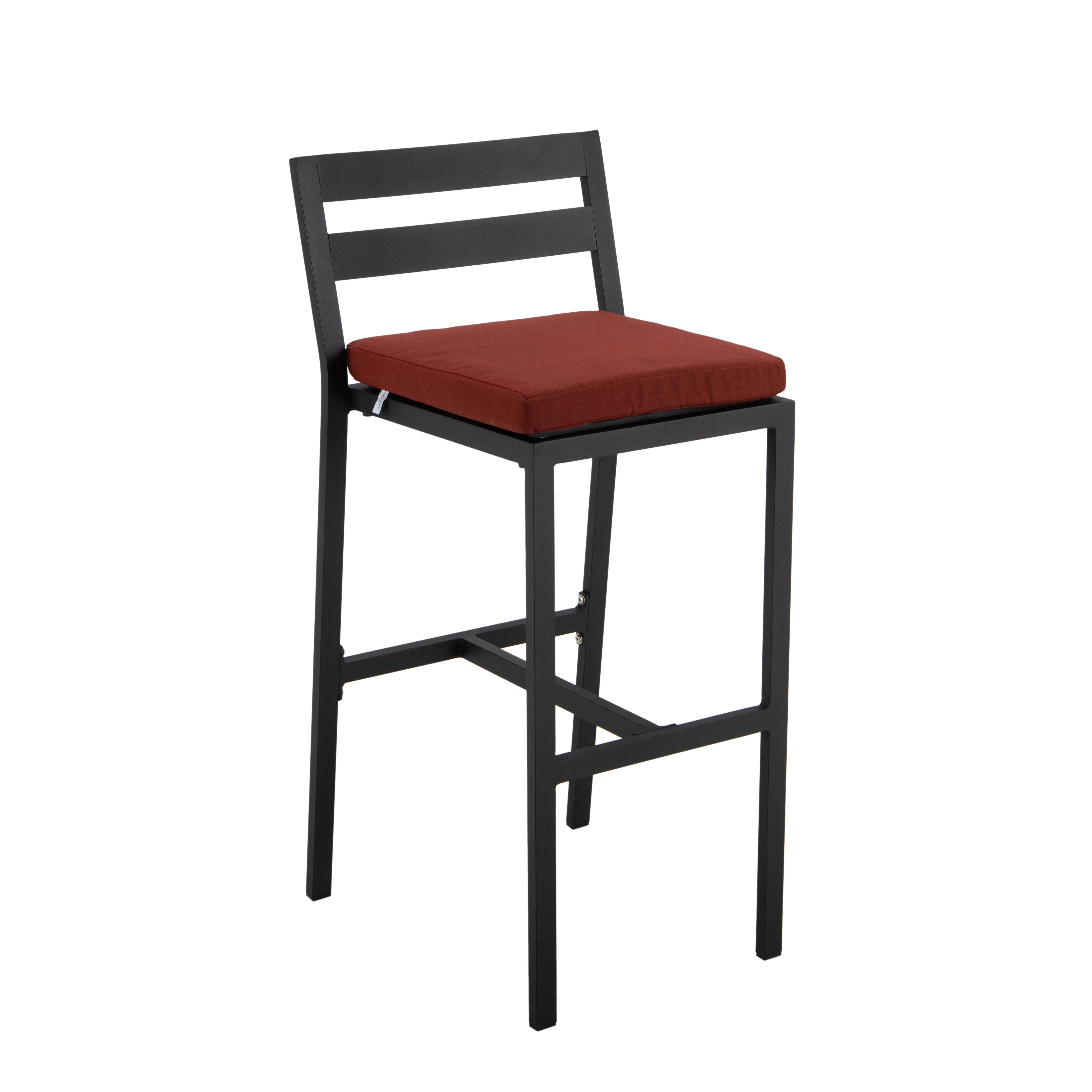 Chelsea Collection Aluminum Outdoor Dining Set, 1 Bar Height Fire Pit Table and 4 Bar Chair in black with Cherry Cushions