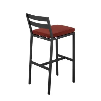 Chelsea Collection Aluminum Outdoor Dining Set, 1 Bar Height Fire Pit Table and 4 Bar Chair in black with Cherry Cushions