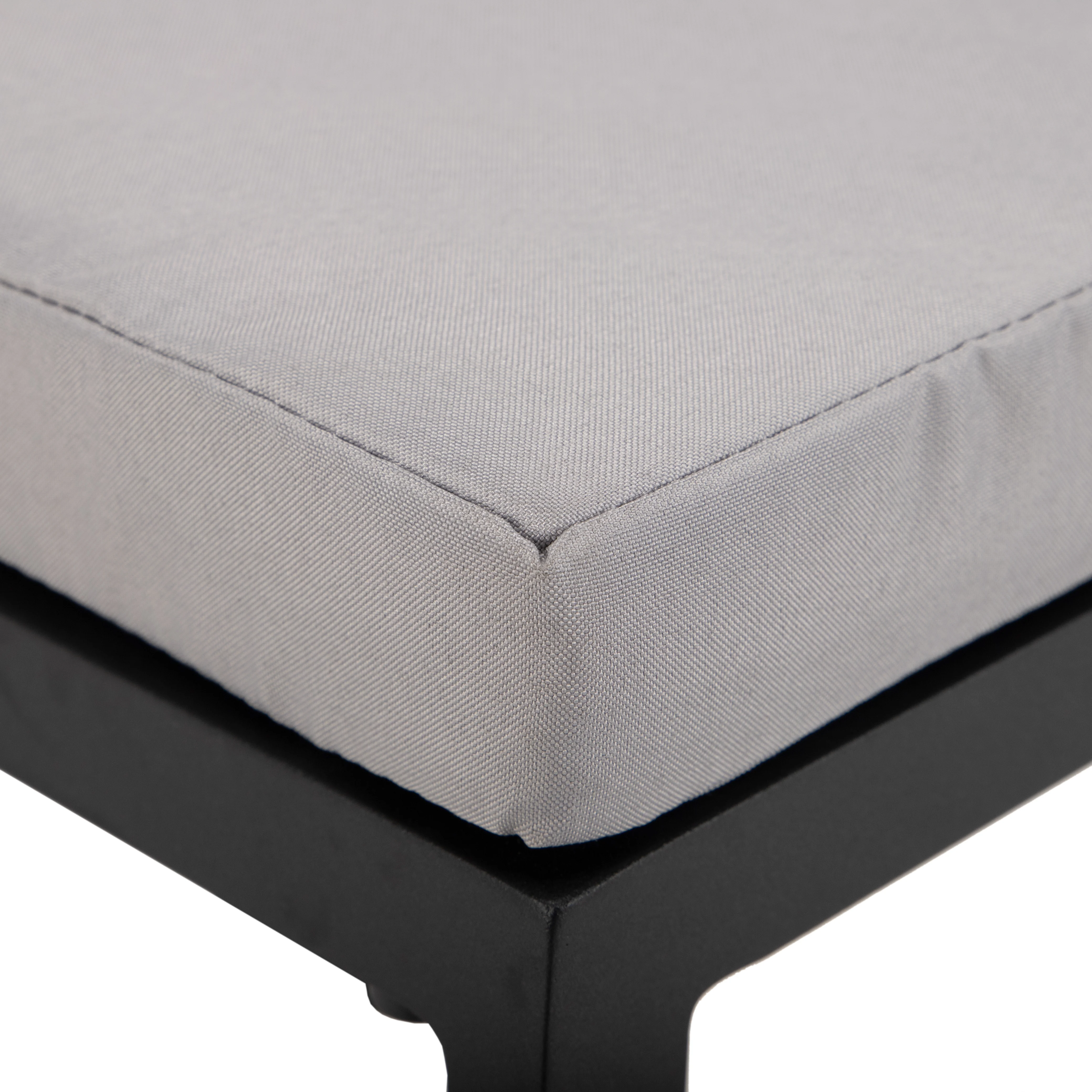 Chelsea Collection Aluminum Outdoor Dining Set, 1 Bar Height Fire Pit Table and 4 Bar Chair in black with Light Grey Cushions