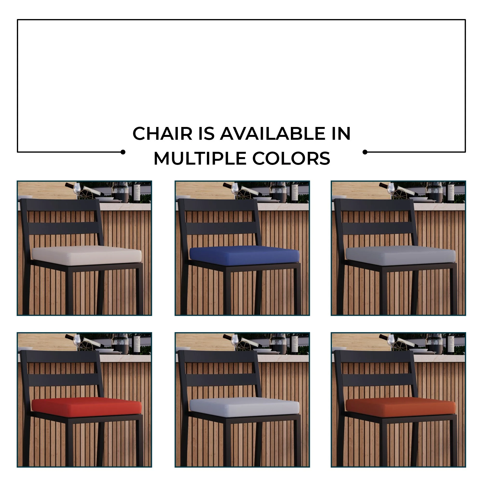 Chelsea Collection Aluminum Outdoor Dining Set, 1 Bar Height Fire Pit Table and 6 Bar Chair in black with Orange Cushions