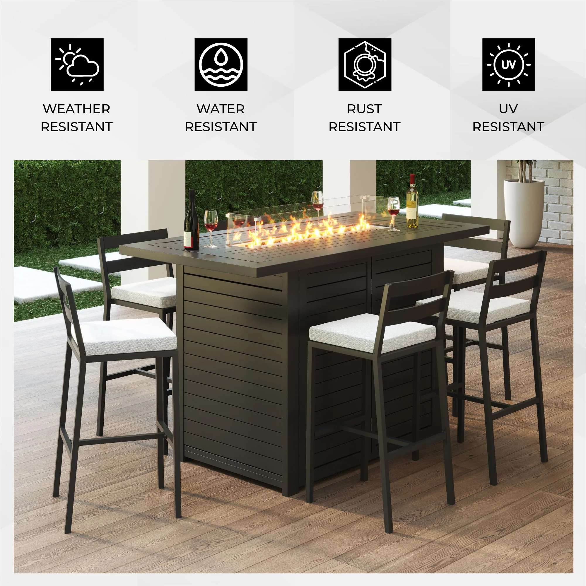 Chelsea Bar Height FIre pit aluminum table