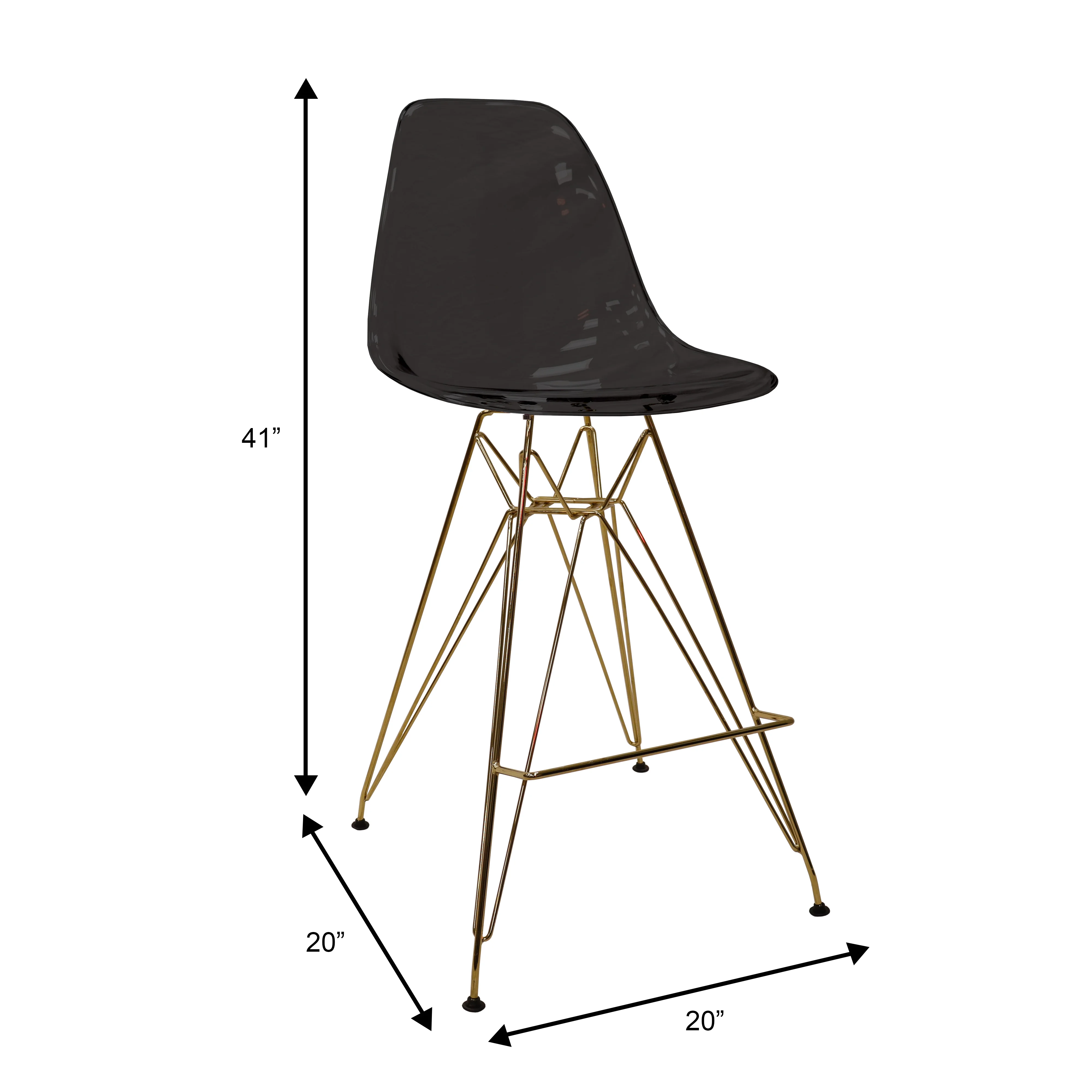 Cresco Counter Height Chair With Eiffel Gold Base In Transparent Black
