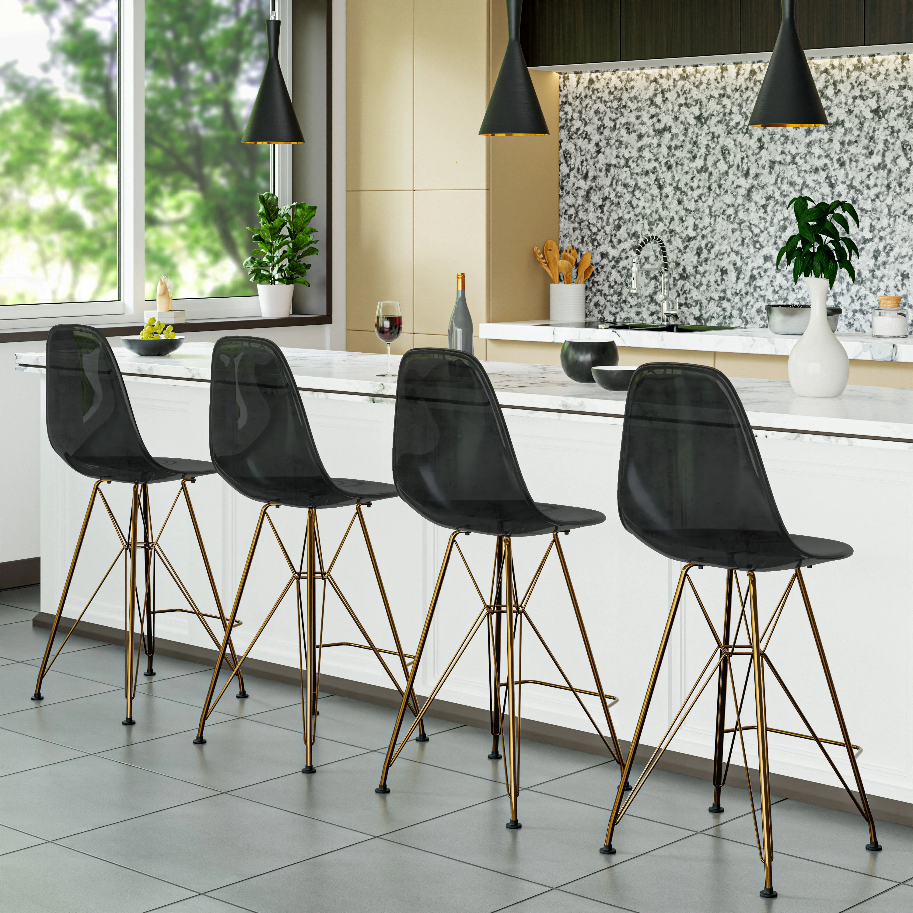 Cresco Counter Height Chair With Eiffel Gold Base In Transparent Black
