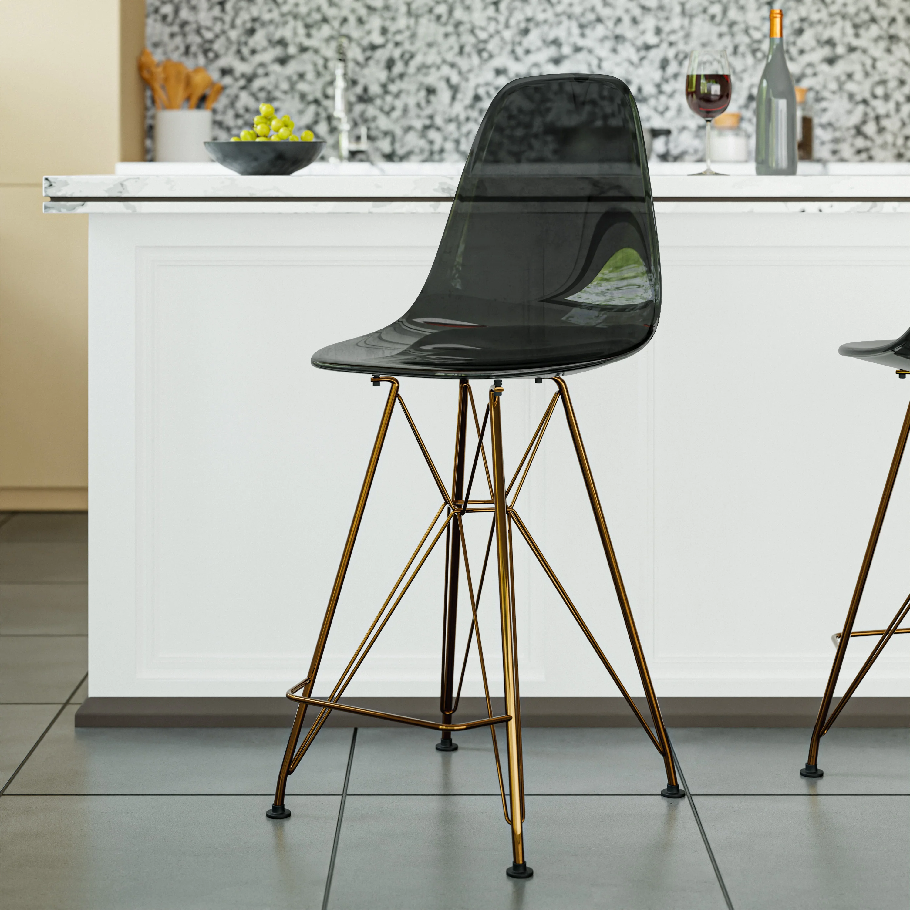 Cresco Counter Height Chair With Eiffel Gold Base In Transparent Black