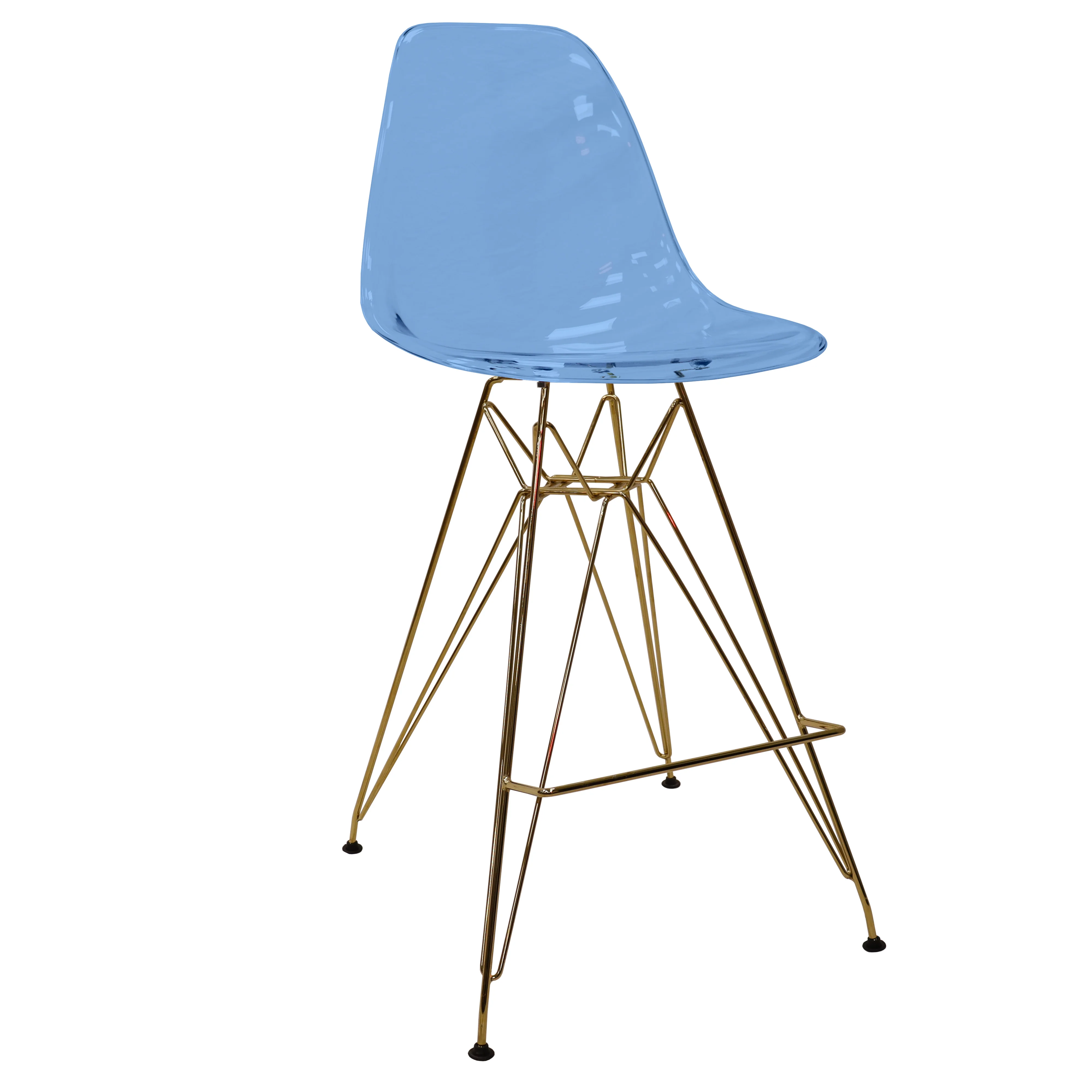 Cresco Counter Height Chair With Eiffel Gold Base In Transparent Blue