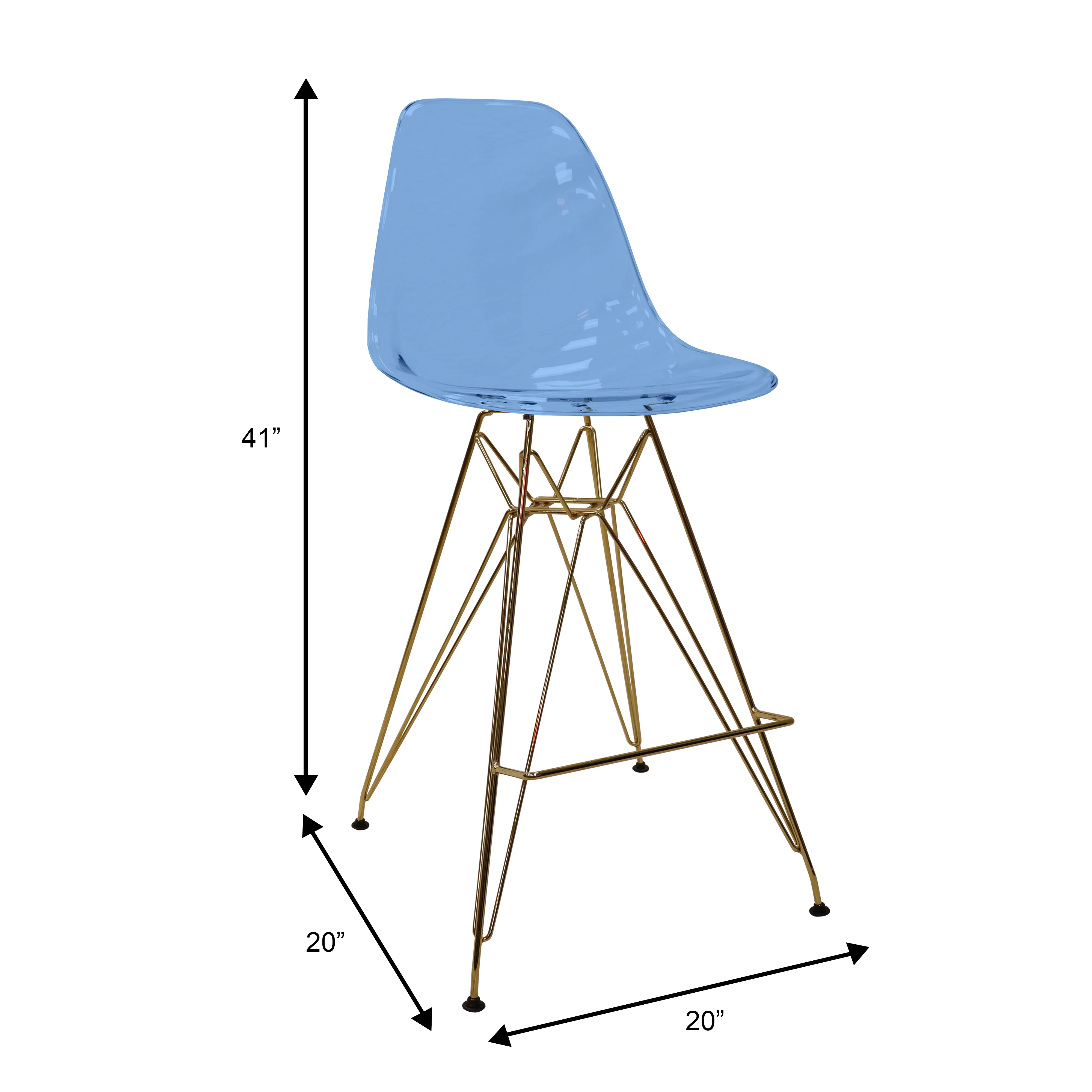 Cresco Counter Height Chair With Eiffel Gold Base In Transparent Blue