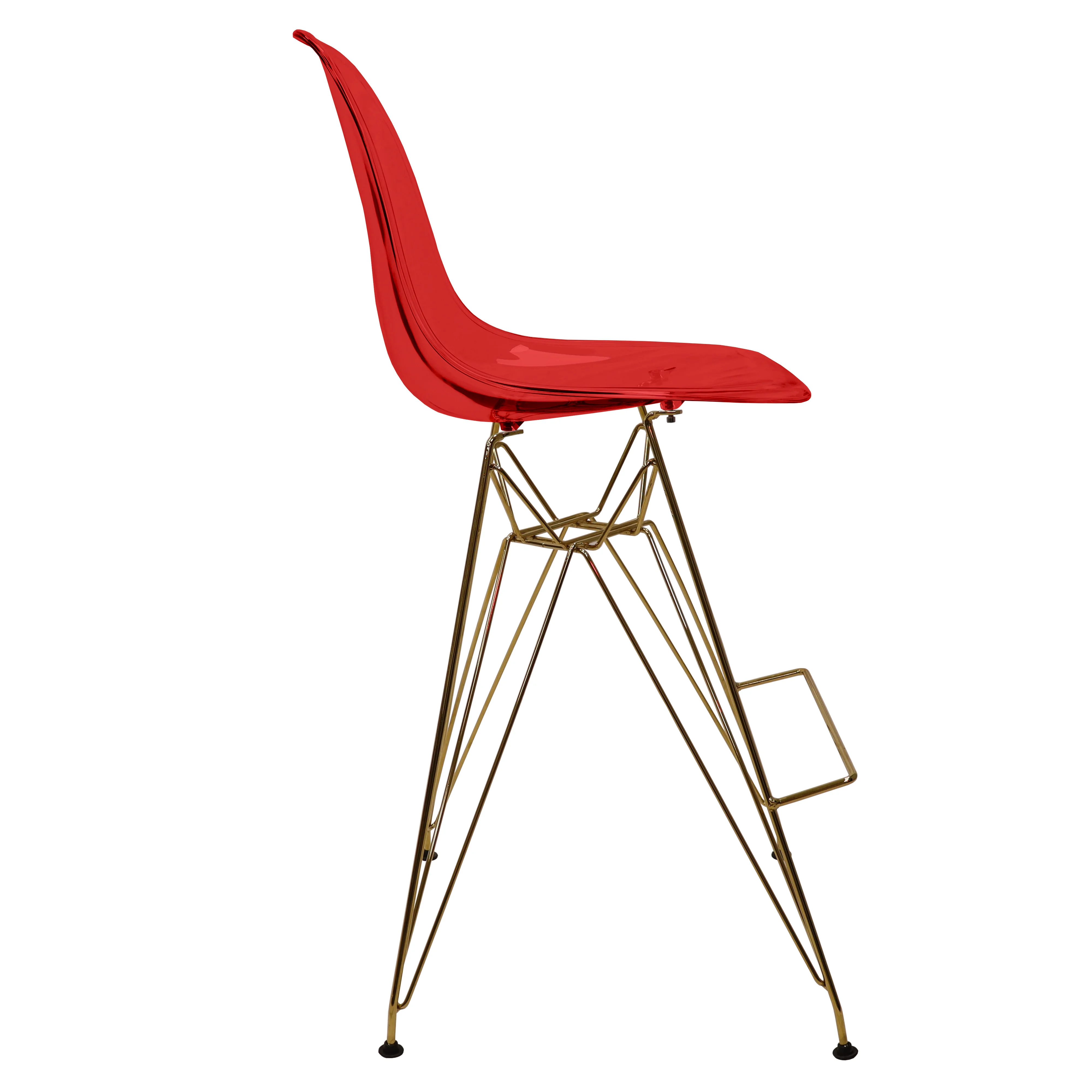 Cresco Counter Height Chair With Eiffel Gold Base In Transparent Red