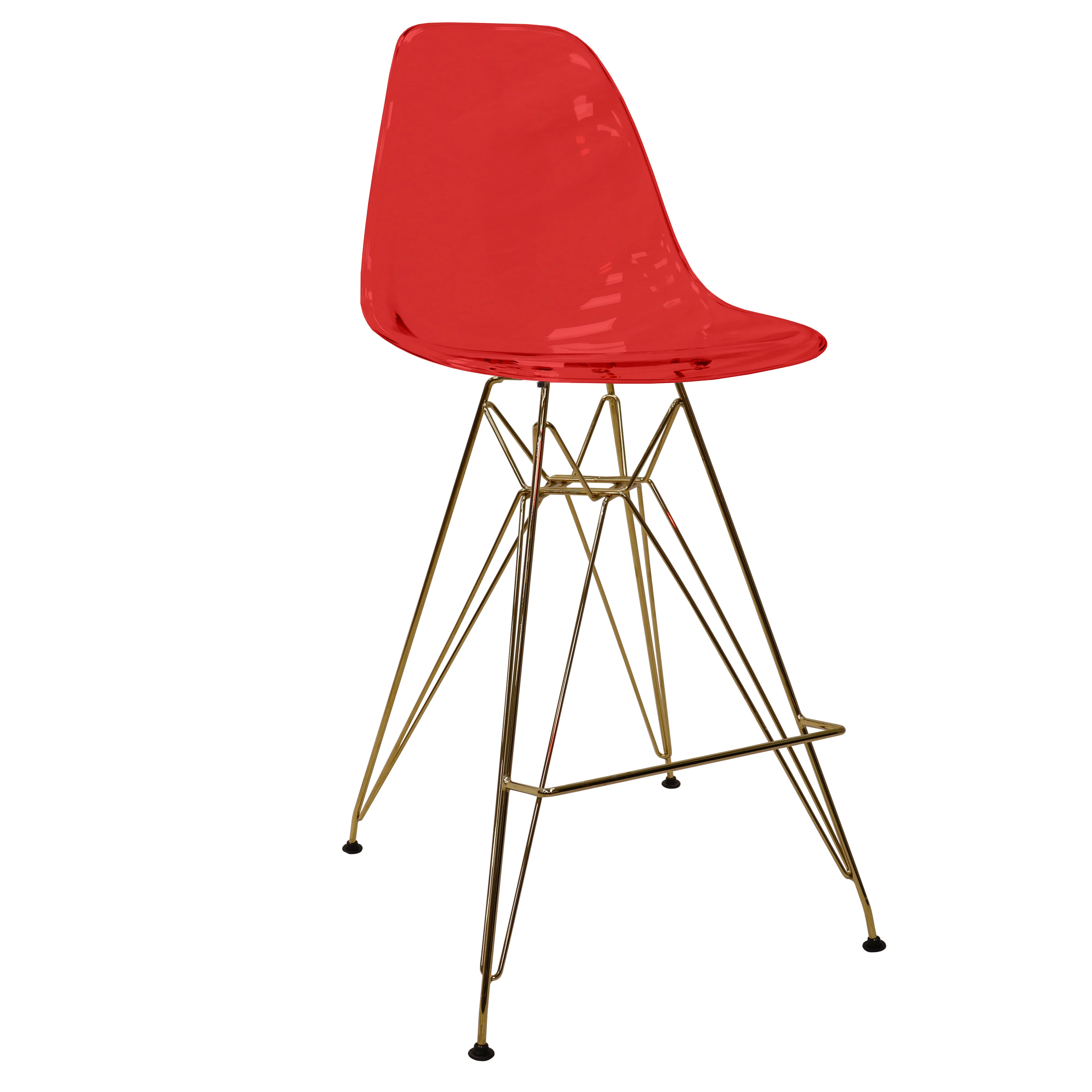 Cresco Counter Height Chair With Eiffel Gold Base In Transparent Red