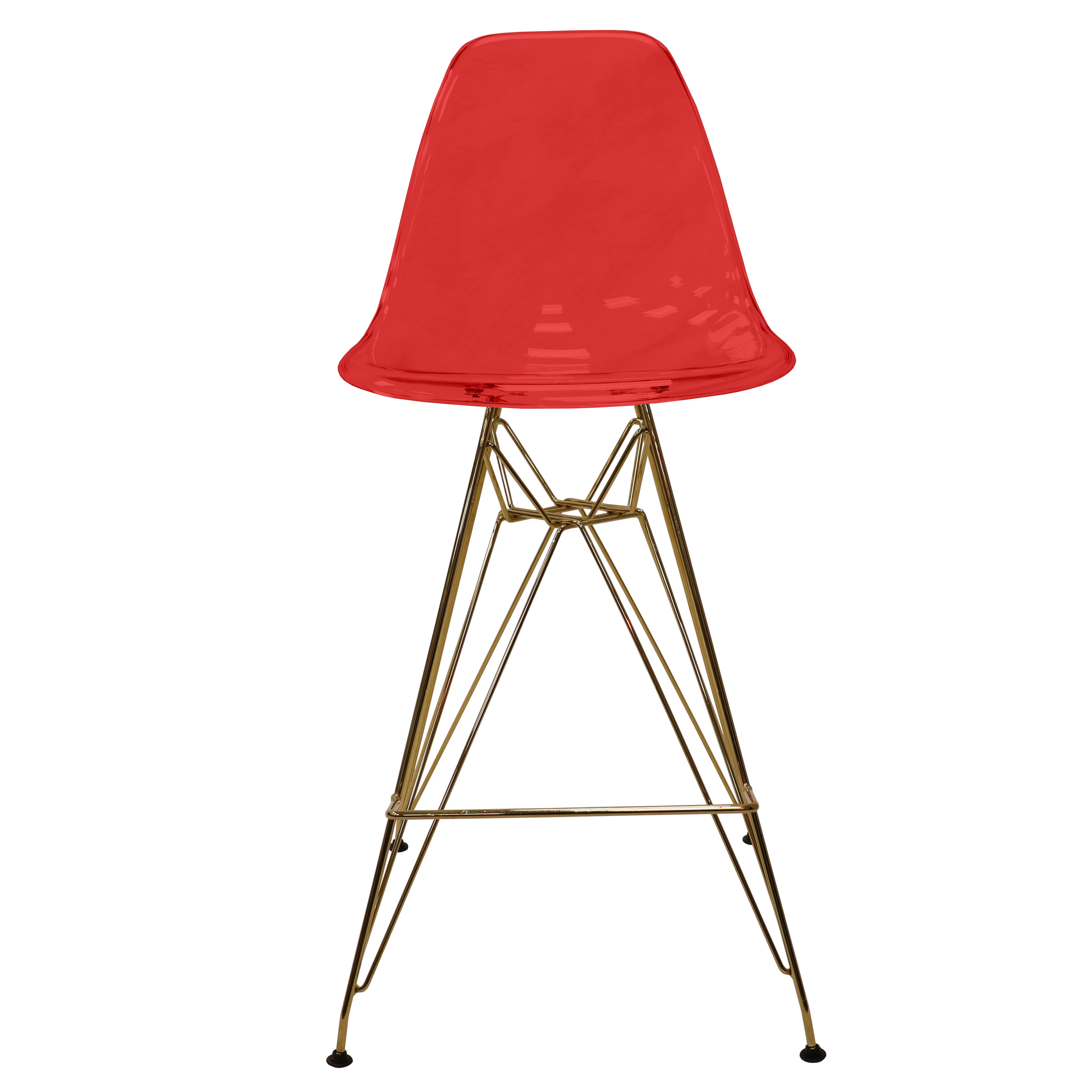 Cresco Counter Height Chair With Eiffel Gold Base In Transparent Red