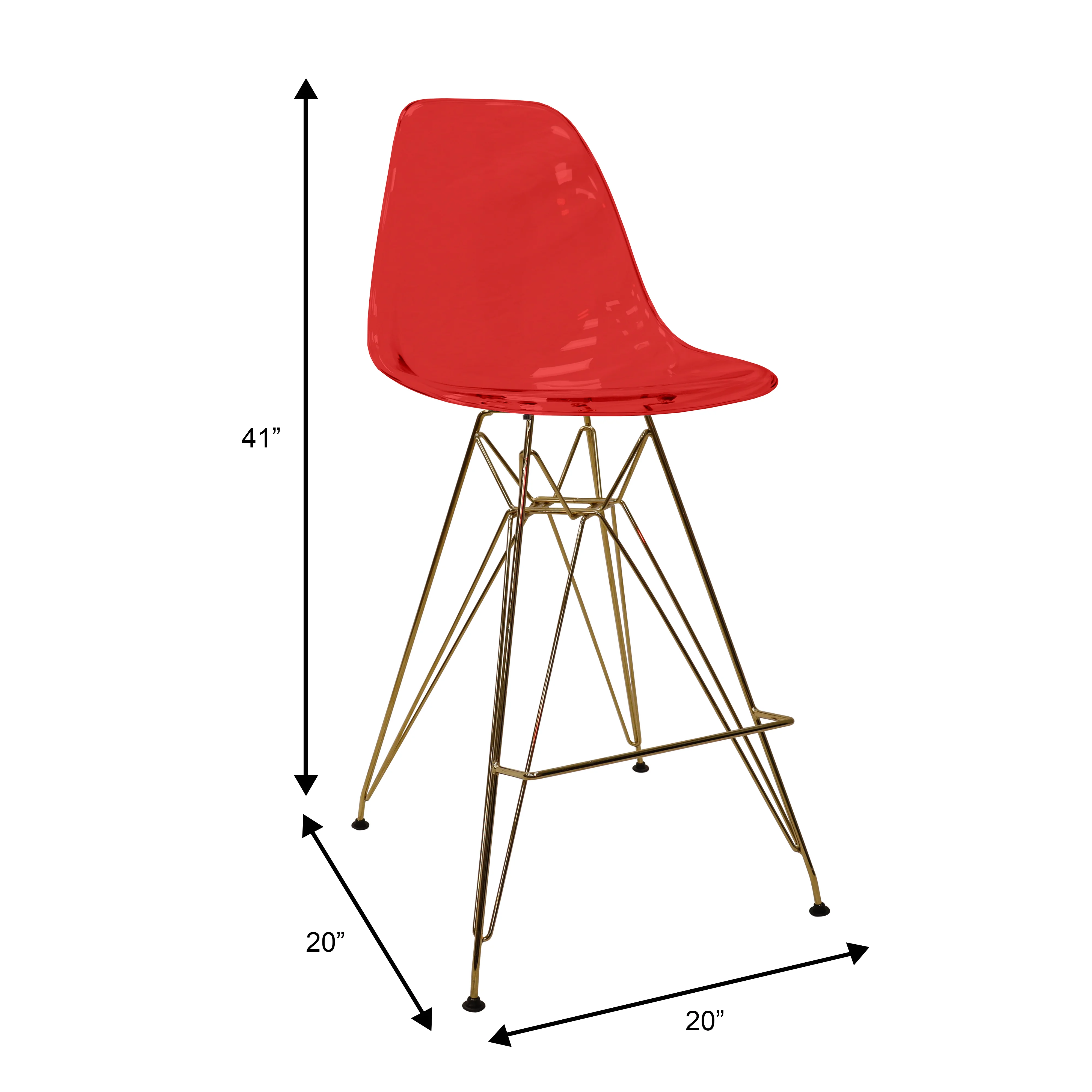 Cresco Counter Height Chair With Eiffel Gold Base In Transparent Red