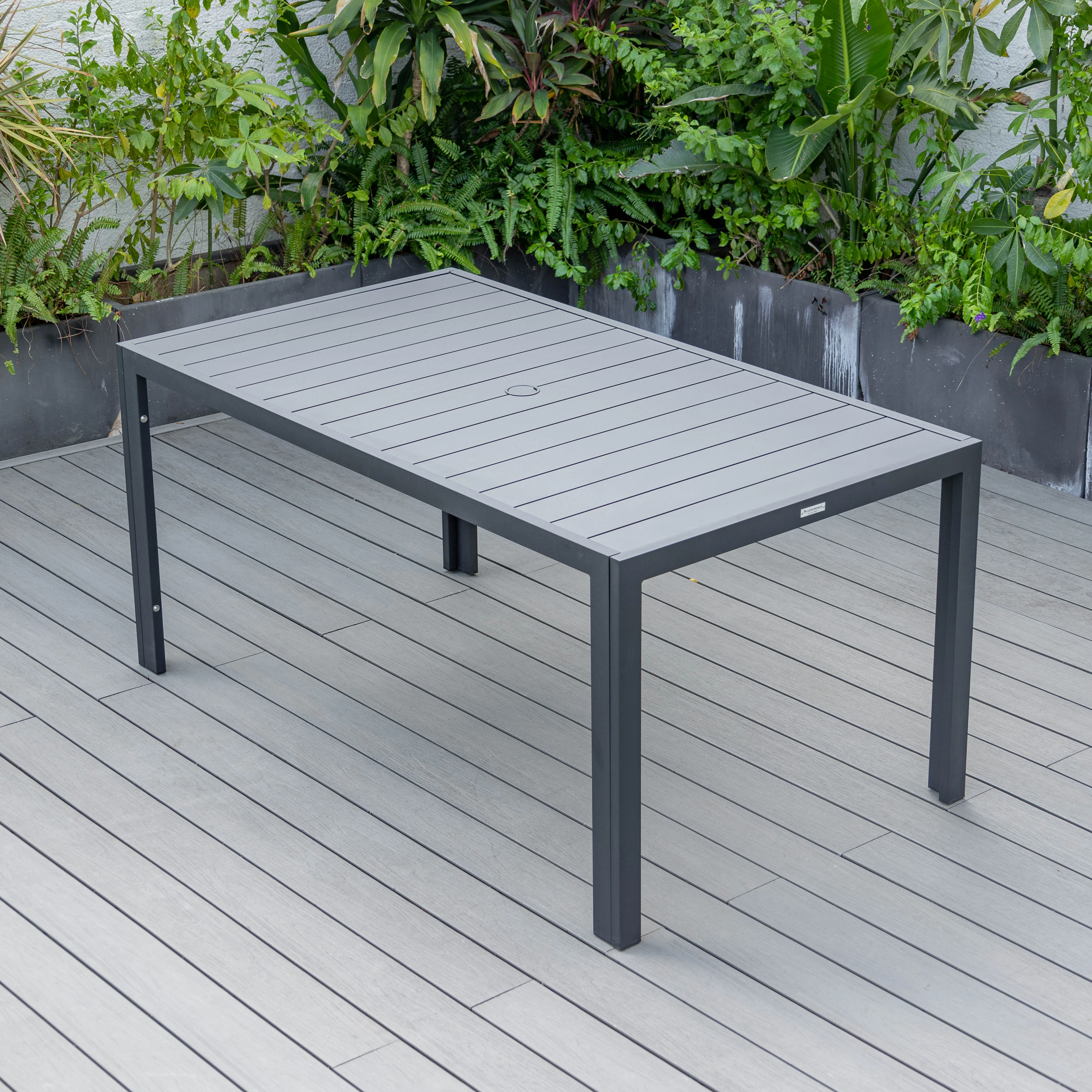 Chelsea Aluminum Outdoor Dining Table With 6 Chairs and Charcoal Blue Cushions