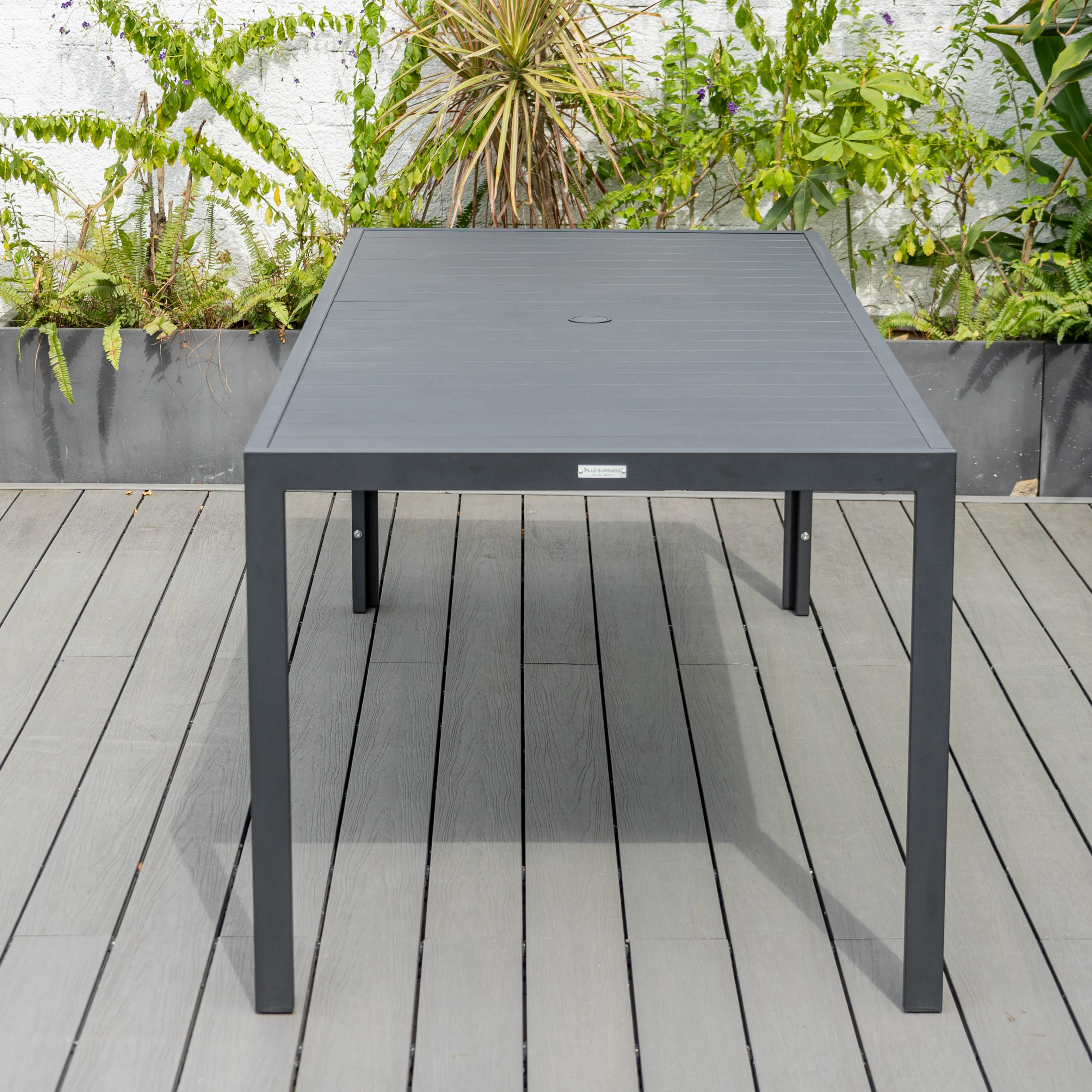 Chelsea Aluminum Outdoor Dining Table 87 With 8 Chairs and Charcoal Black Cushions