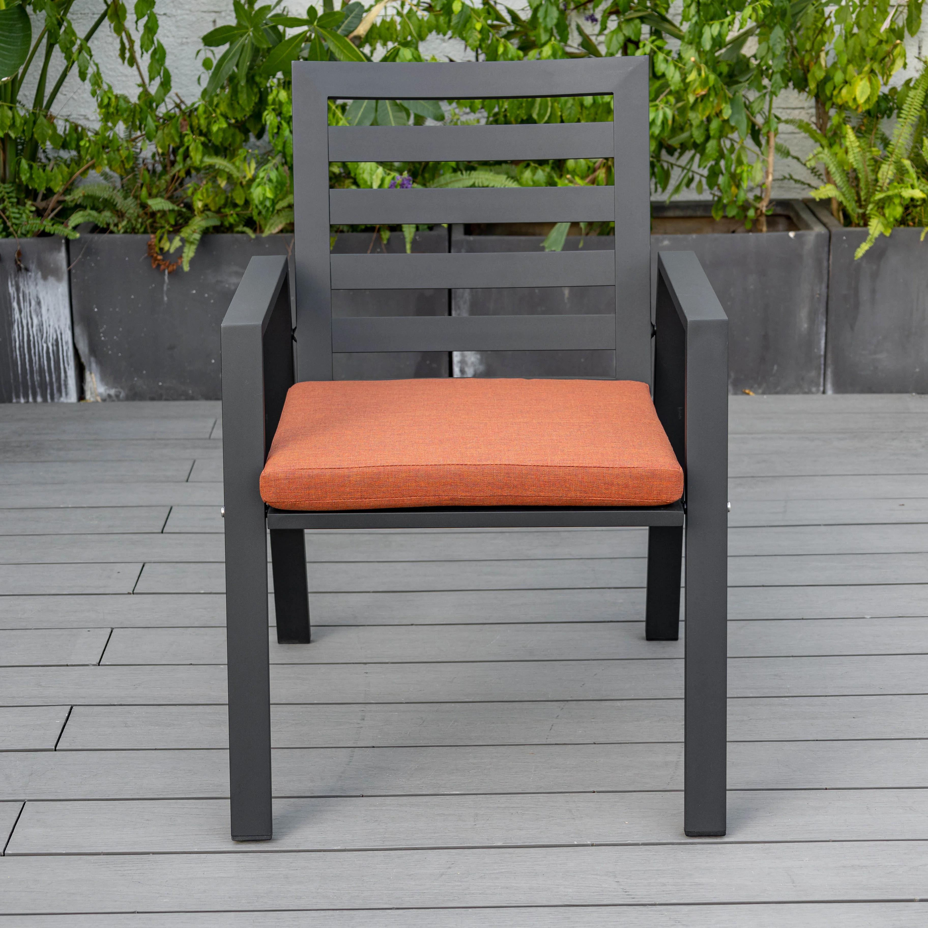 Chelsea Aluminum Outdoor Dining Table 87 With 8 Chairs and Orange Cushions
