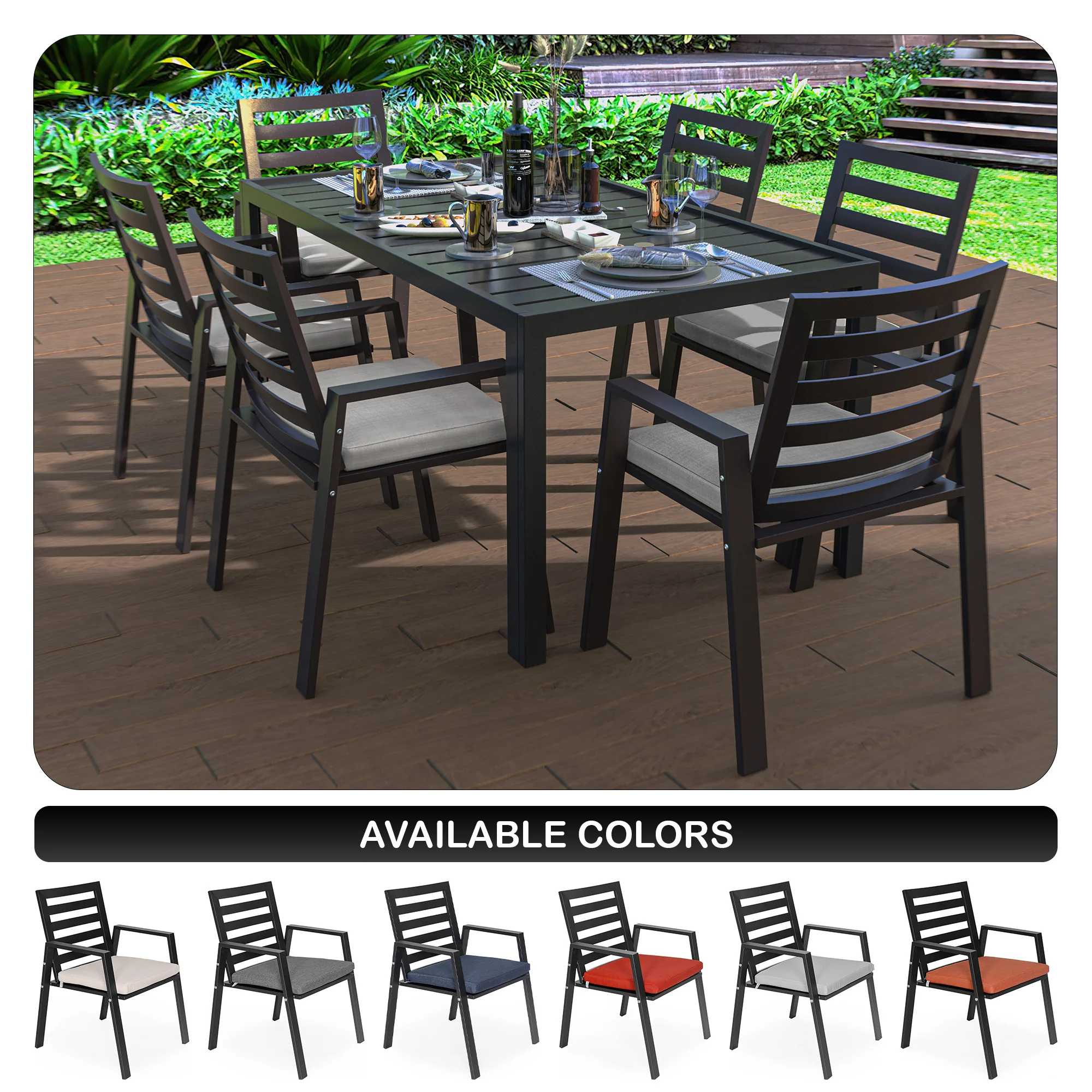 Chelsea Modern Patio Dining Armchair in Aluminum with Removable Cushions