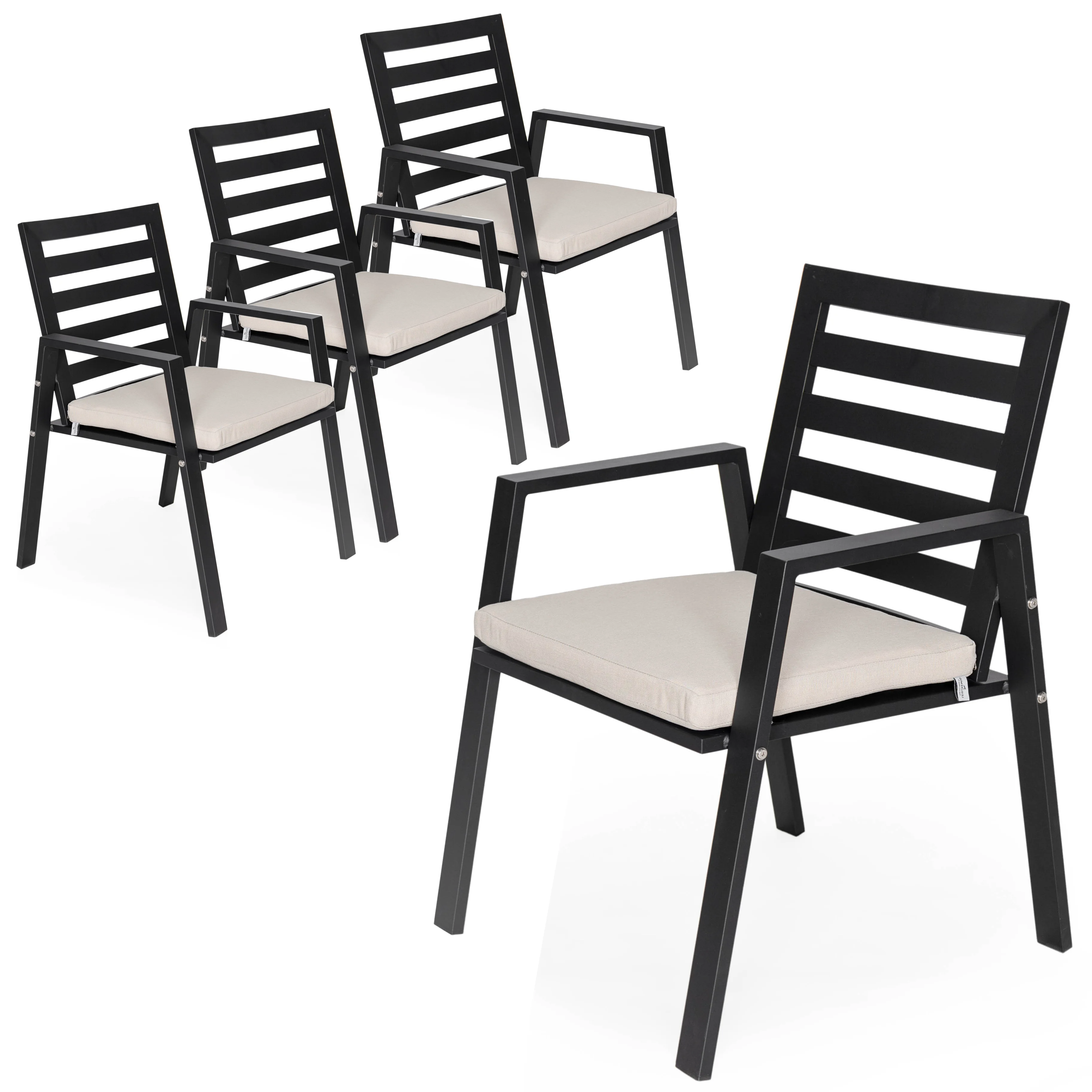 Chelsea Modern Patio Dining Armchair in Aluminum with Removable Cushions Set of 4