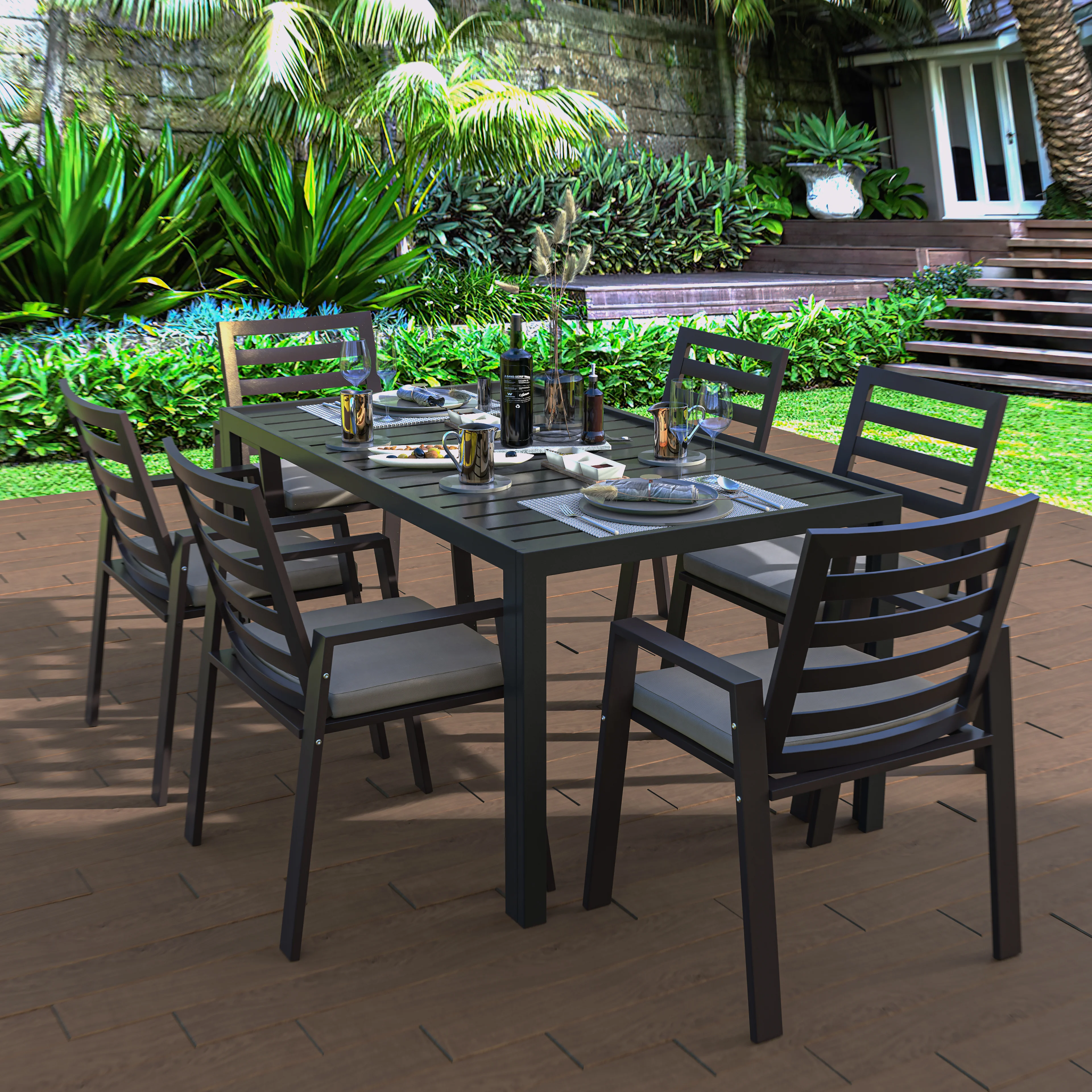Chelsea Modern Patio Dining Armchair in Aluminum with Removable Cushions