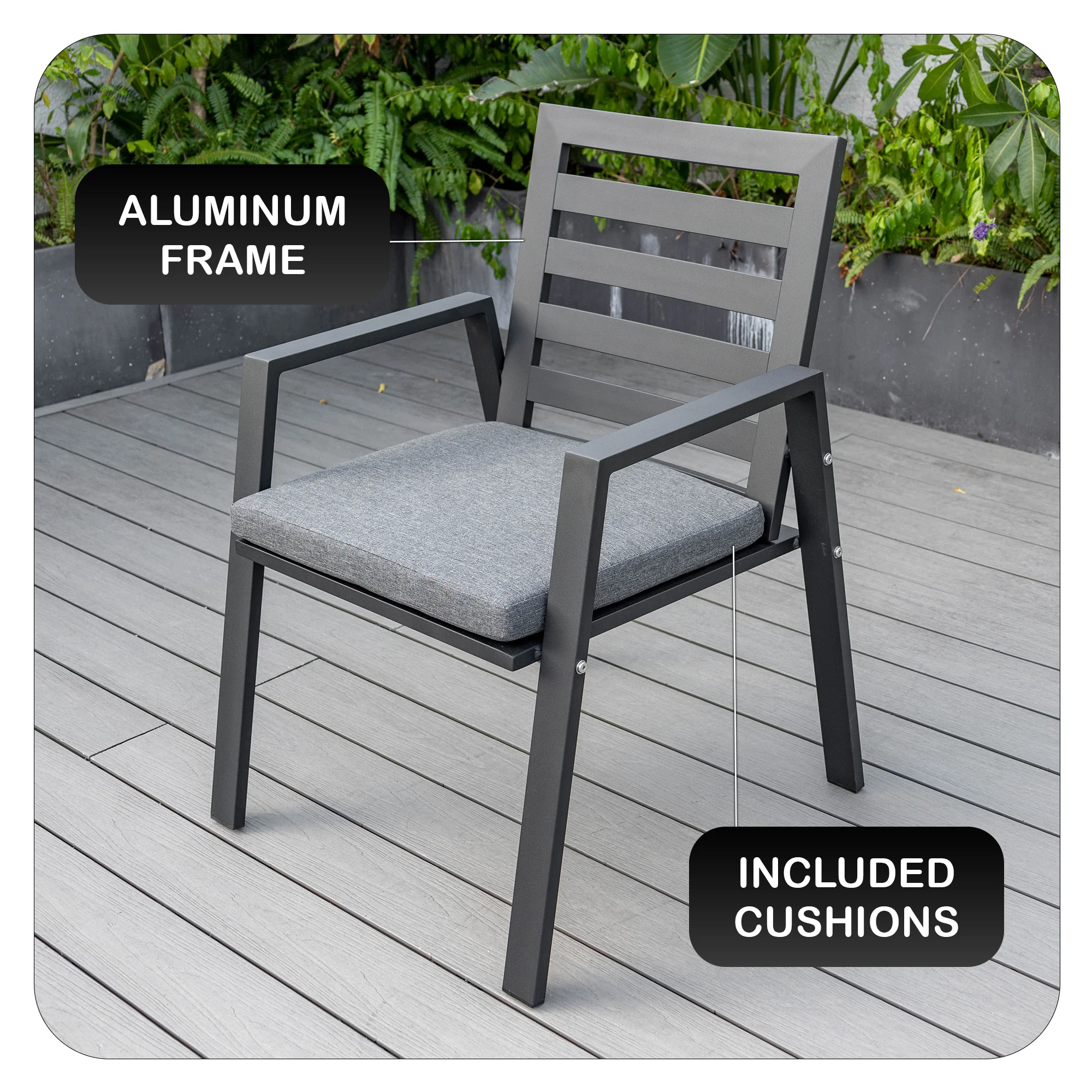 Chelsea Modern Patio Dining Armchair in Aluminum with Removable Cushions