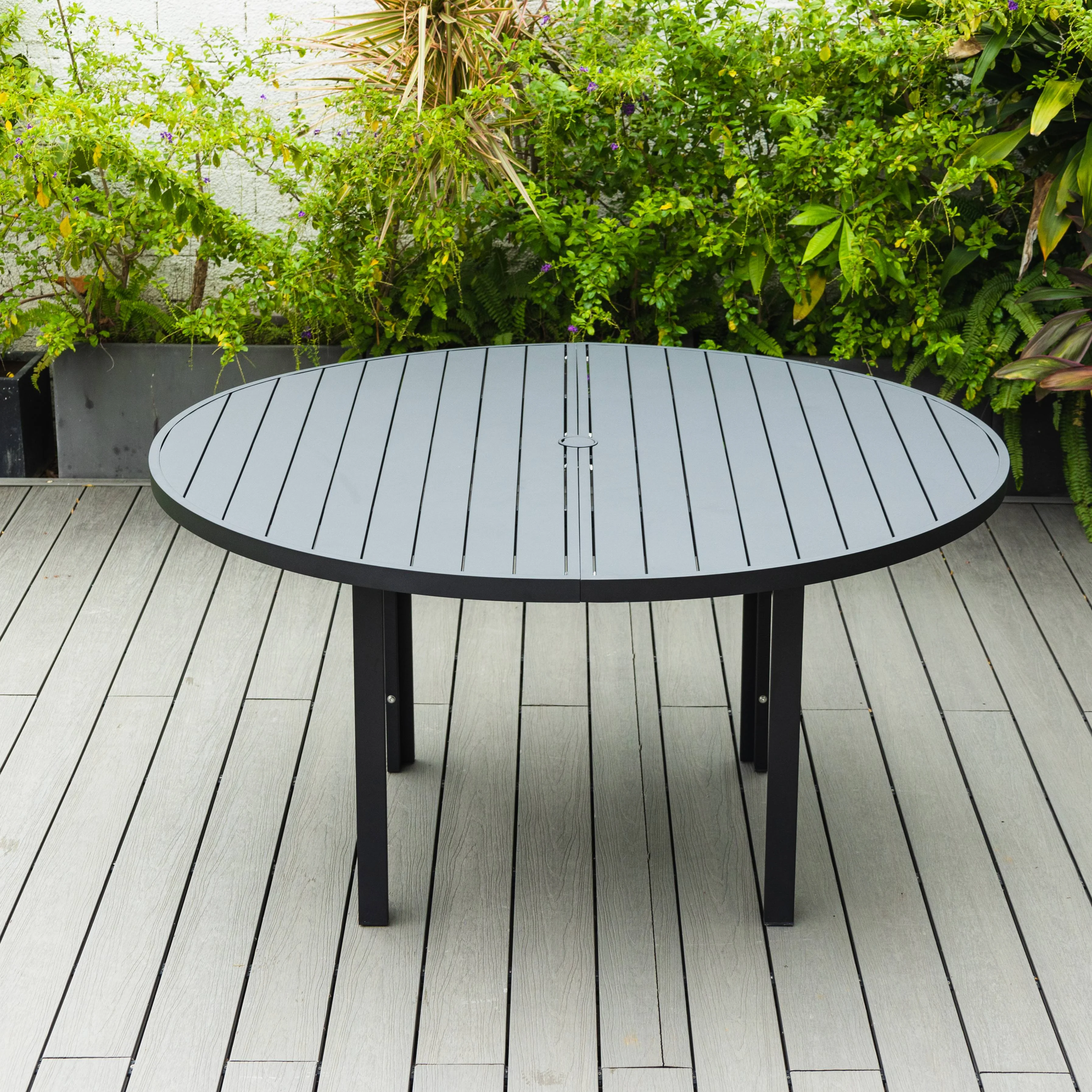 Chelsea 7-Piece Patio Dining Set with 60" Round Aluminum Dining Table and 6 Dining Armchair in Black