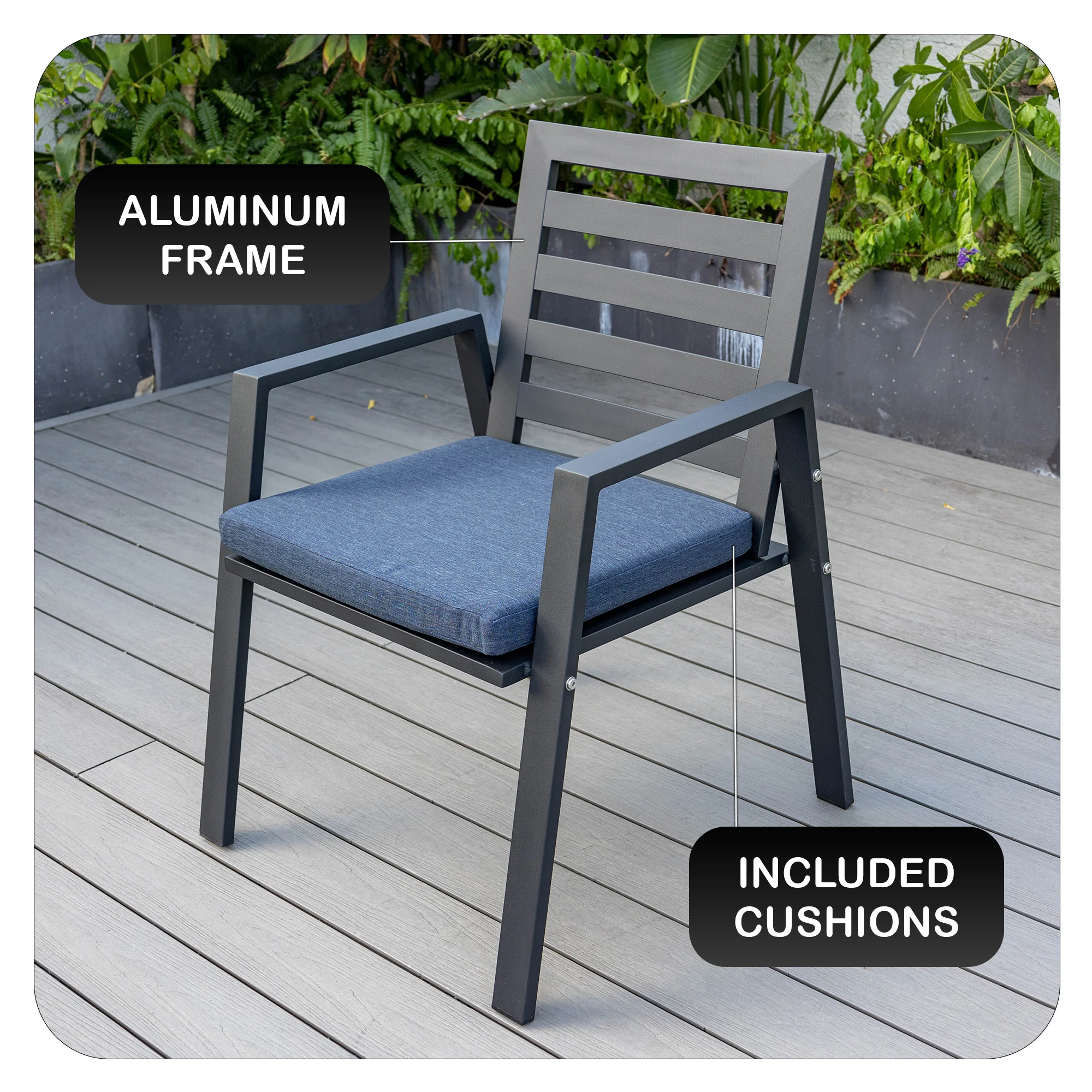 Chelsea Modern Patio Dining Armchair in Aluminum with Removable Cushions