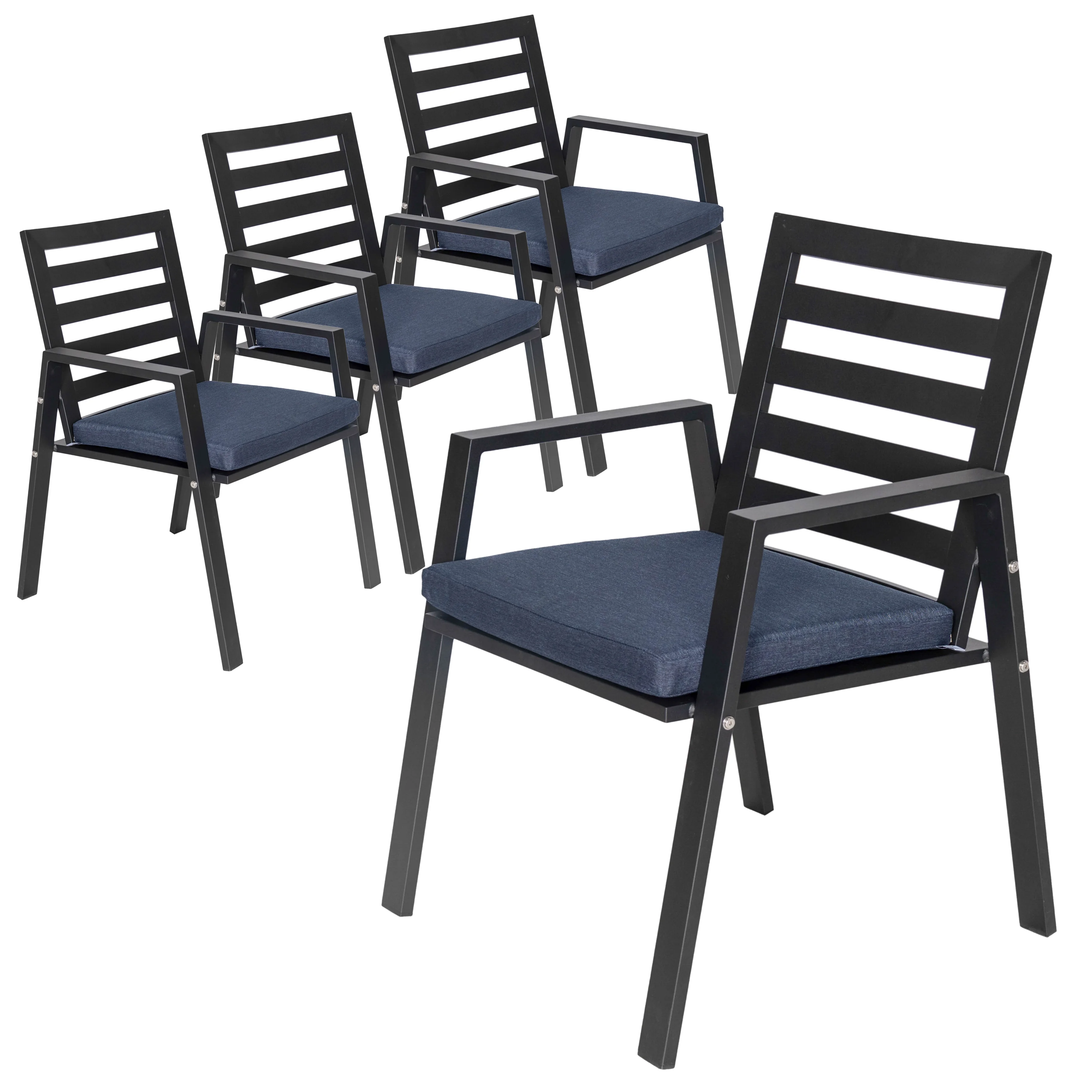 Chelsea Modern Patio Dining Armchair in Aluminum with Removable Cushions Set of 4