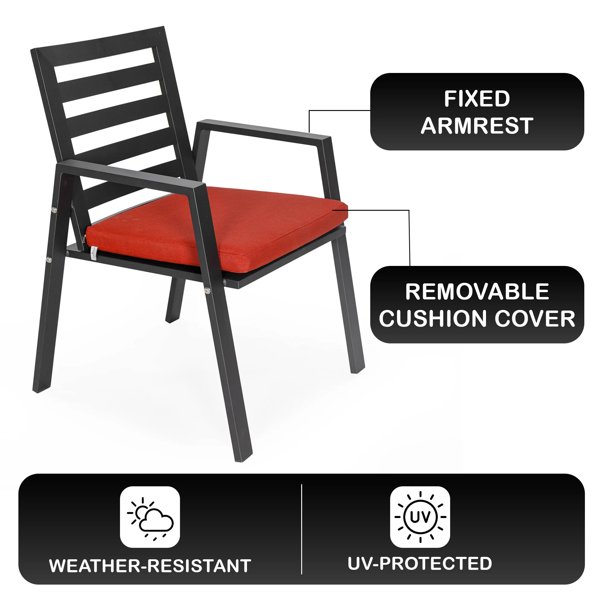 Chelsea Modern Patio Dining Armchair in Aluminum with Removable Cushions