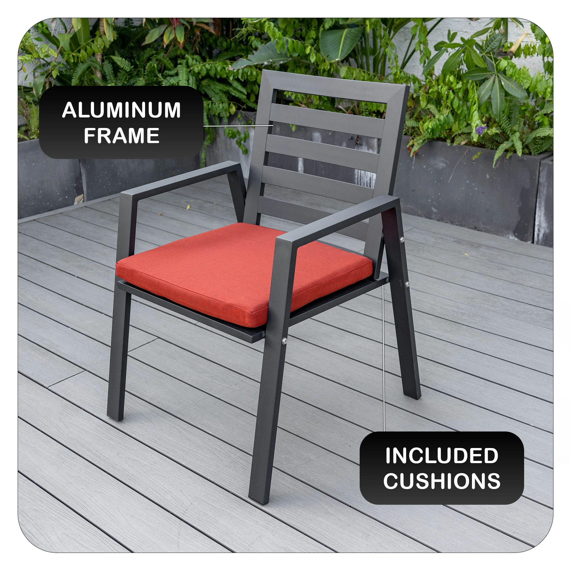 Chelsea Modern Patio Dining Armchair in Aluminum with Removable Cushions