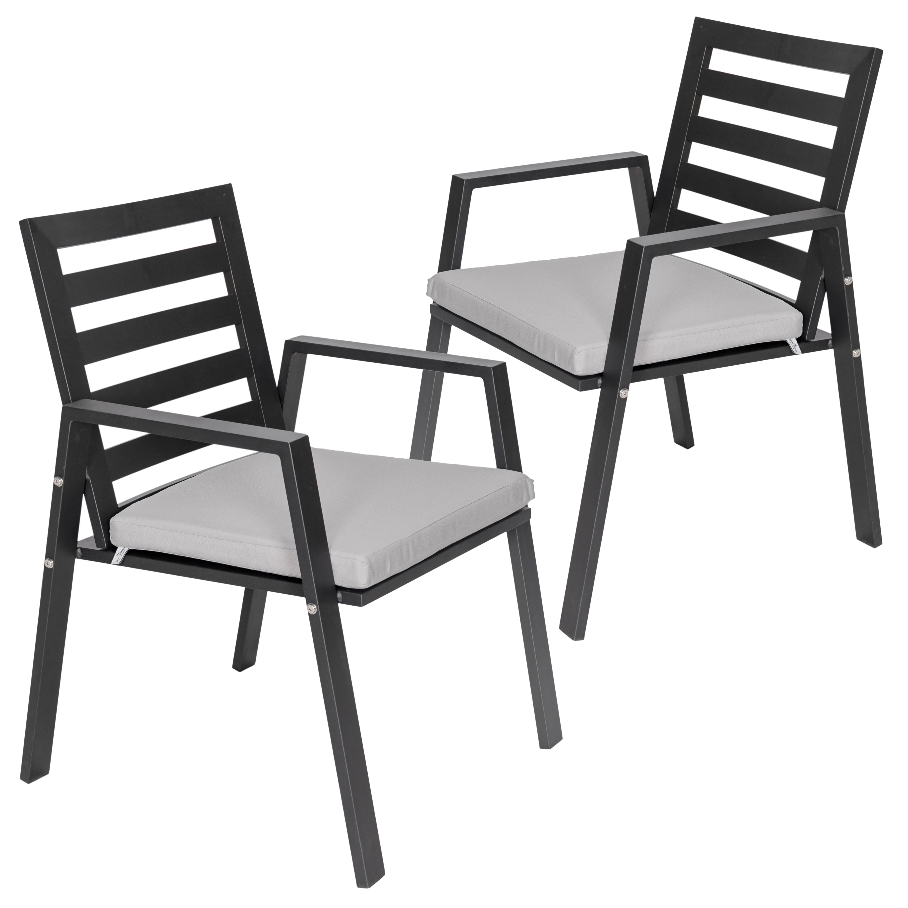 Chelsea Modern Patio Dining Armchair in Aluminum with Removable Cushions Set of 2