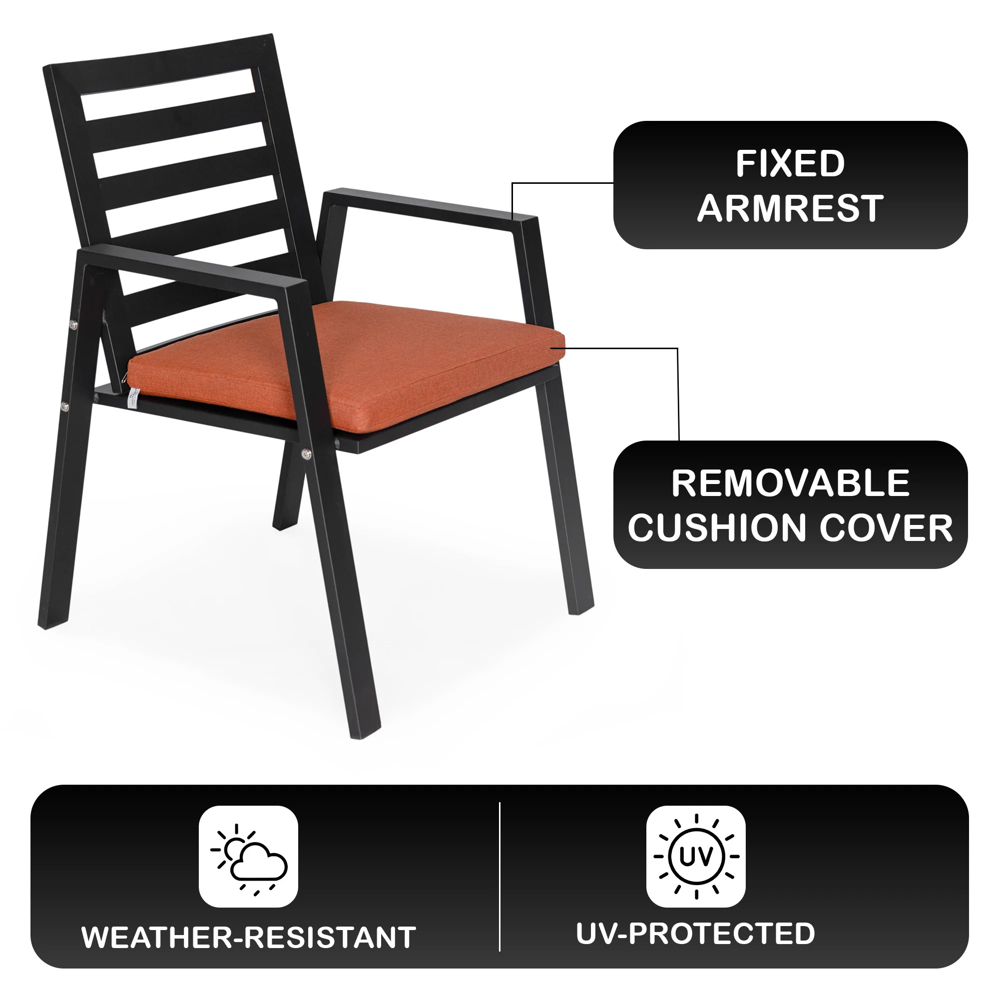 Chelsea Modern Patio Dining Armchair in Aluminum with Removable Cushions