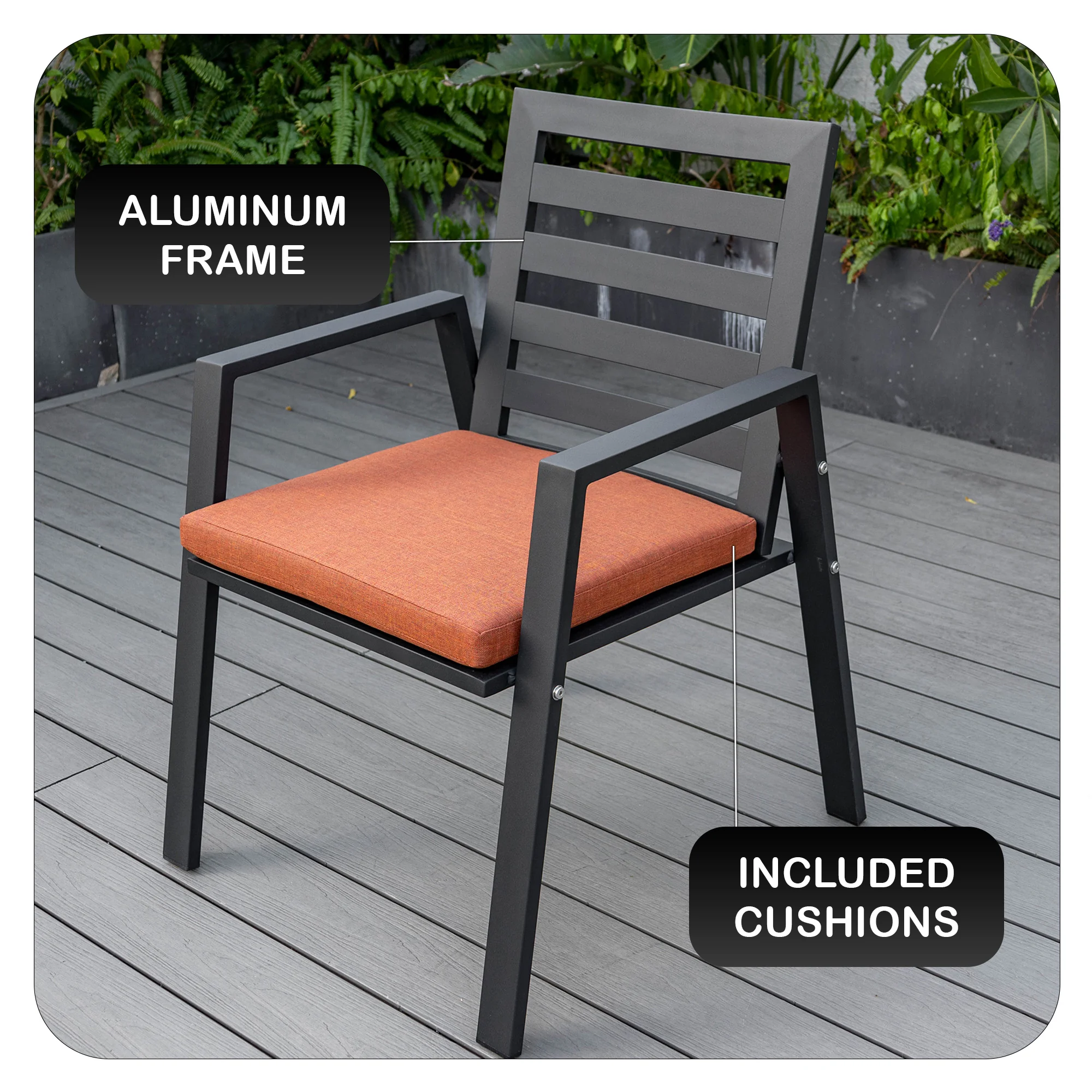 Chelsea Modern Patio Dining Armchair in Aluminum with Removable Cushions