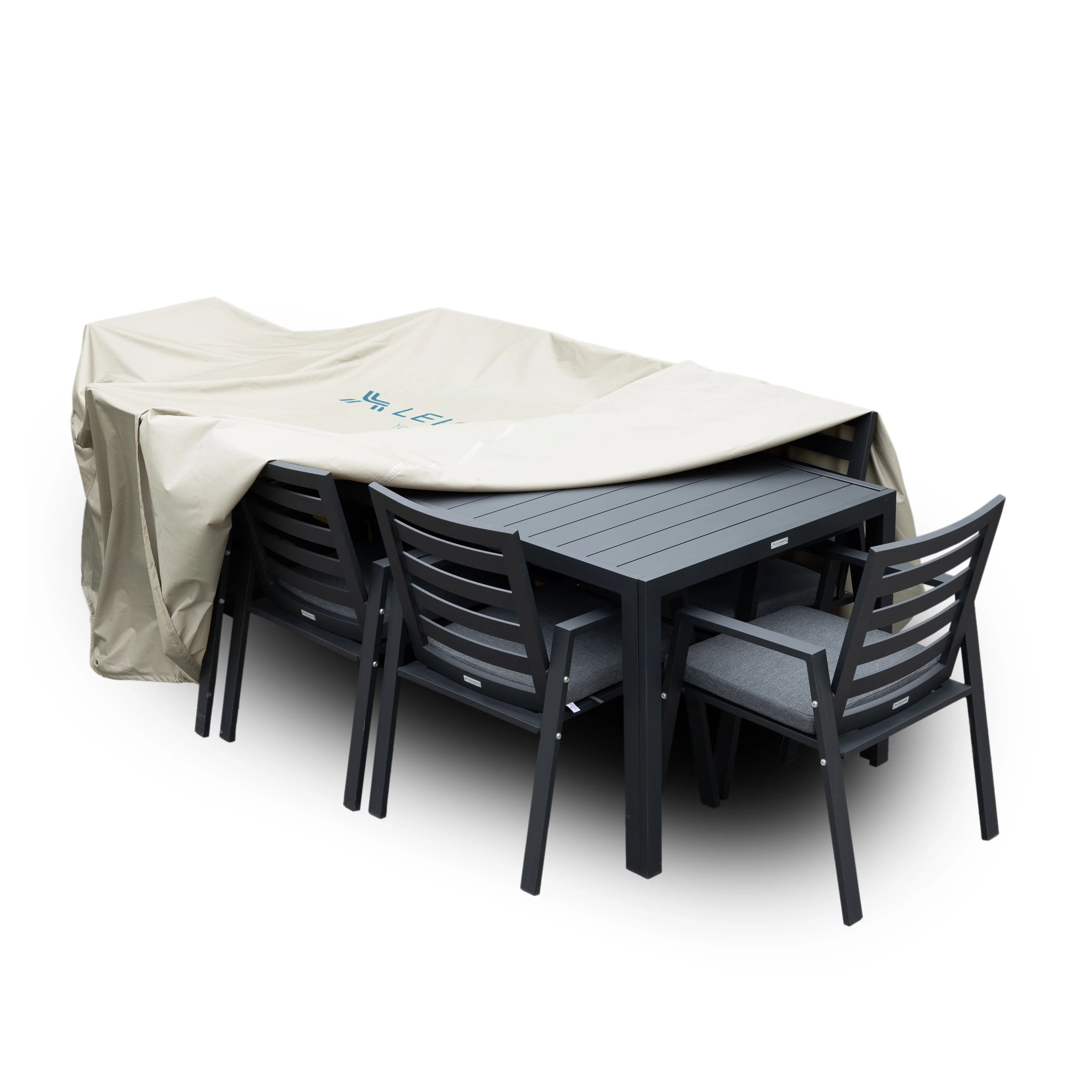 Mid-Century Modern Chelsea Rectangular Outdoor Rain Cover for 87" Patio Dining Table and Chairs Set in Brown